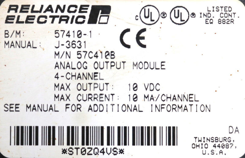 57C410B By Reliance Electric Isolated 4-Channel Analog Output Module AutoMax