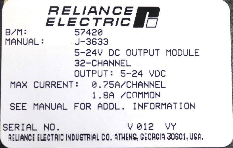 57C420 By Reliance Electric 32-CH 5-24VDC Output Module AutoMax