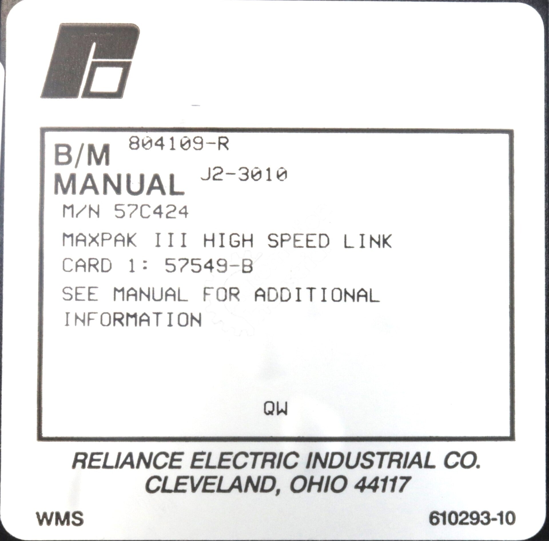 57C424 By Reliance Electric MaxPak III High-Speed Link Module AutoMax