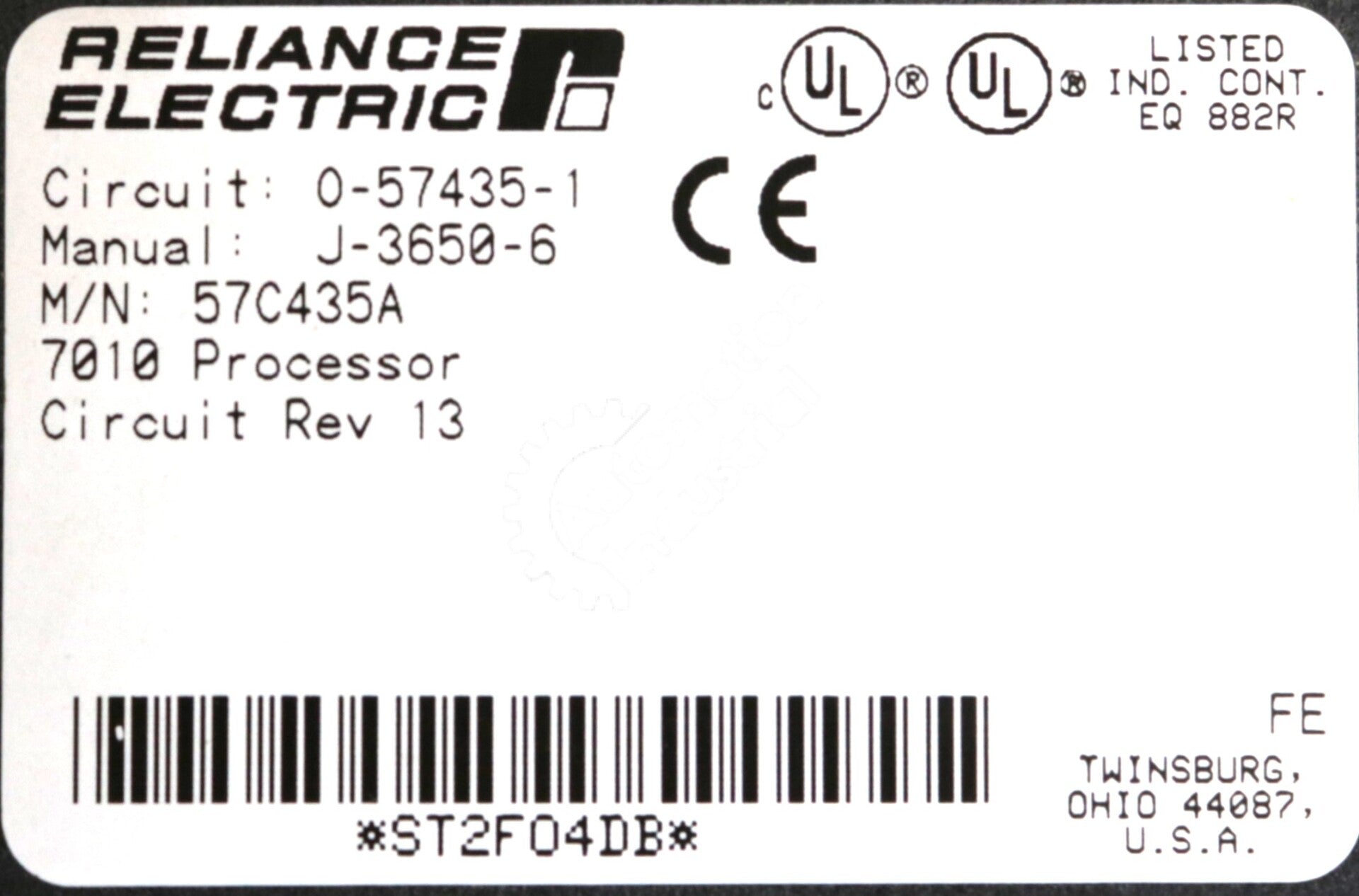 57C435A By Reliance Electric 7010 25 MHZ CPU Speed Processor Module AutoMax