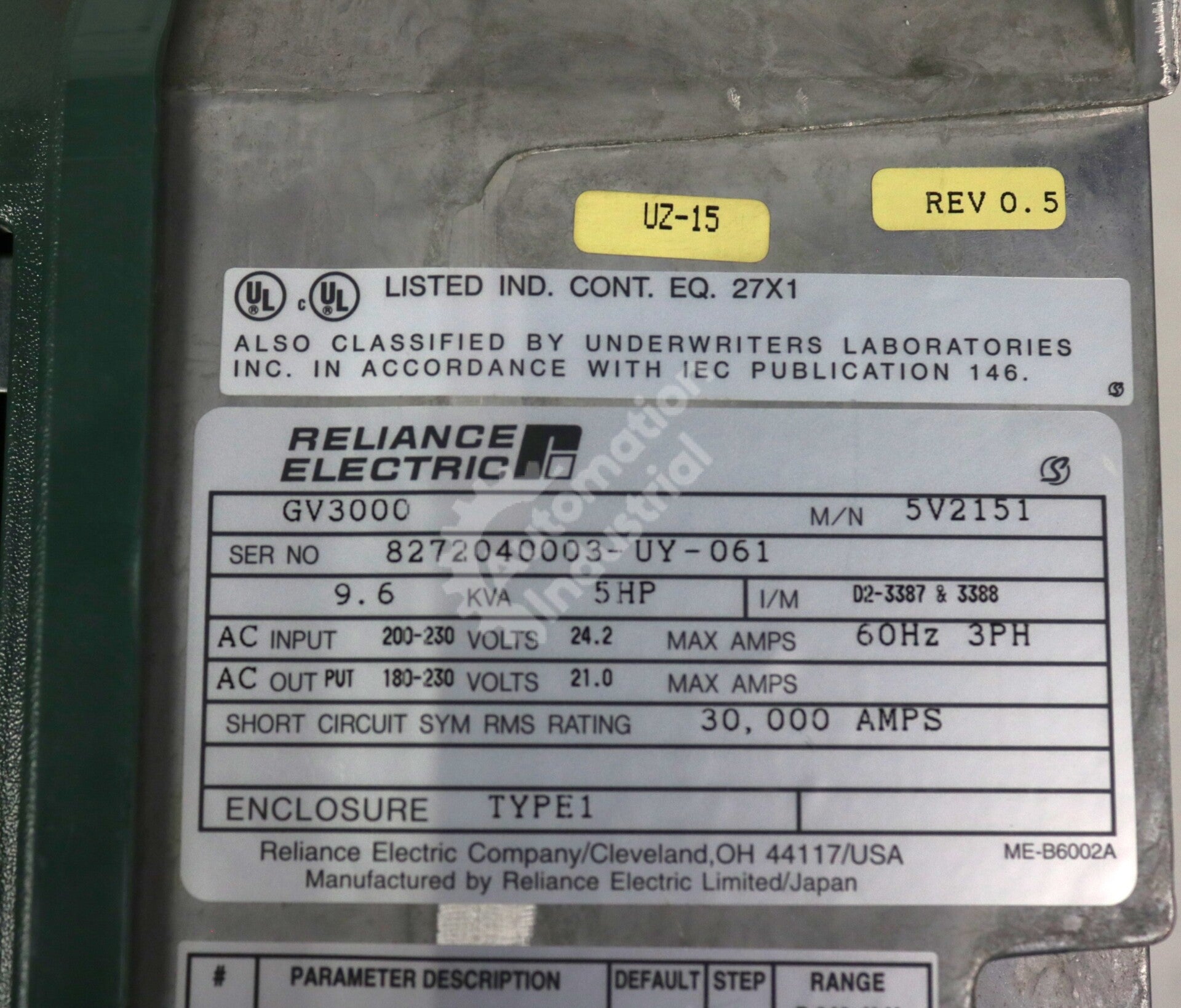 5V2151 By Reliance Electric 5HP 230VAC GV3000 Drive