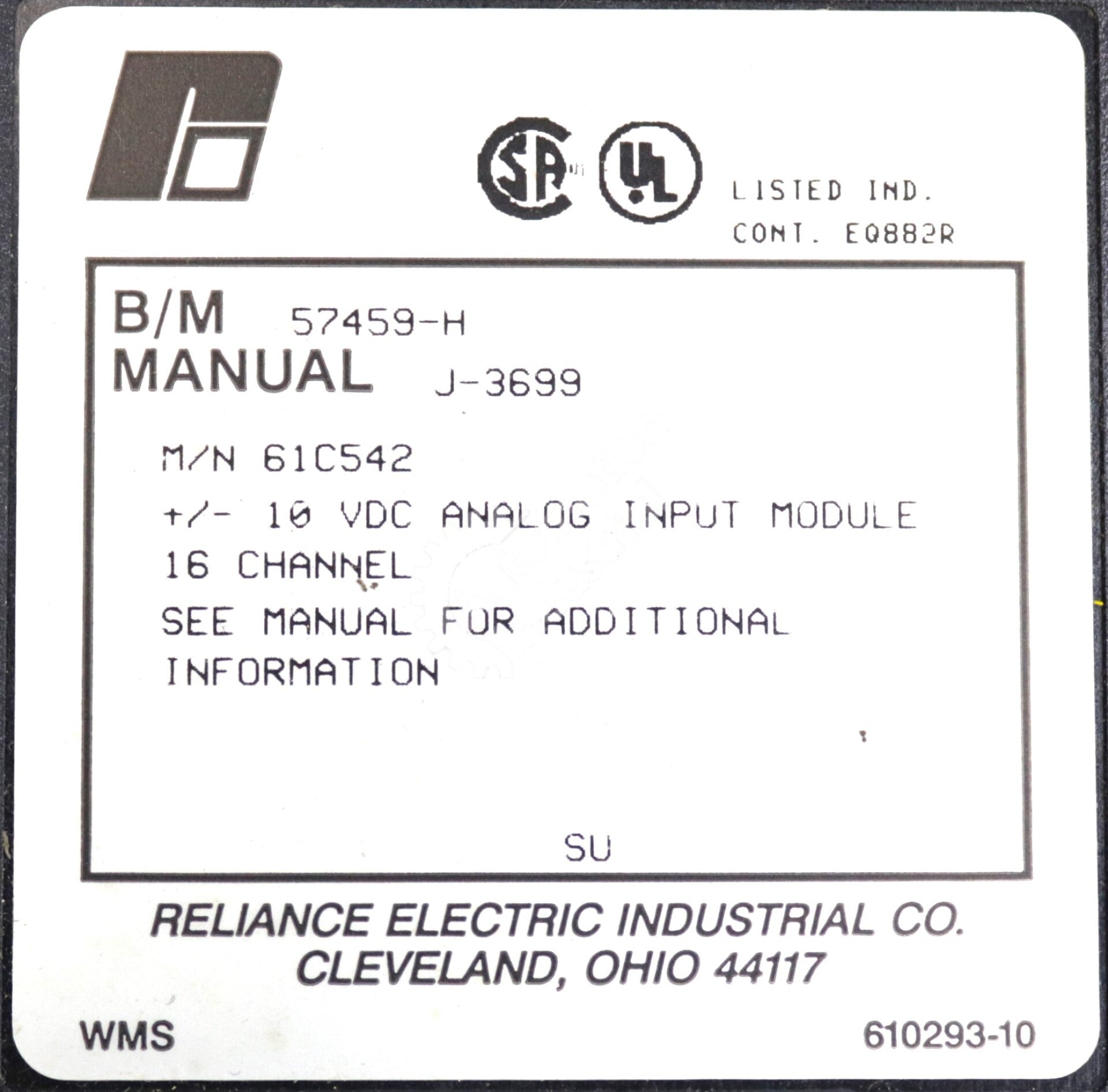 61C542 By Reliance Electric +/- 10 VDC Analog Input Voltage Module AutoMax