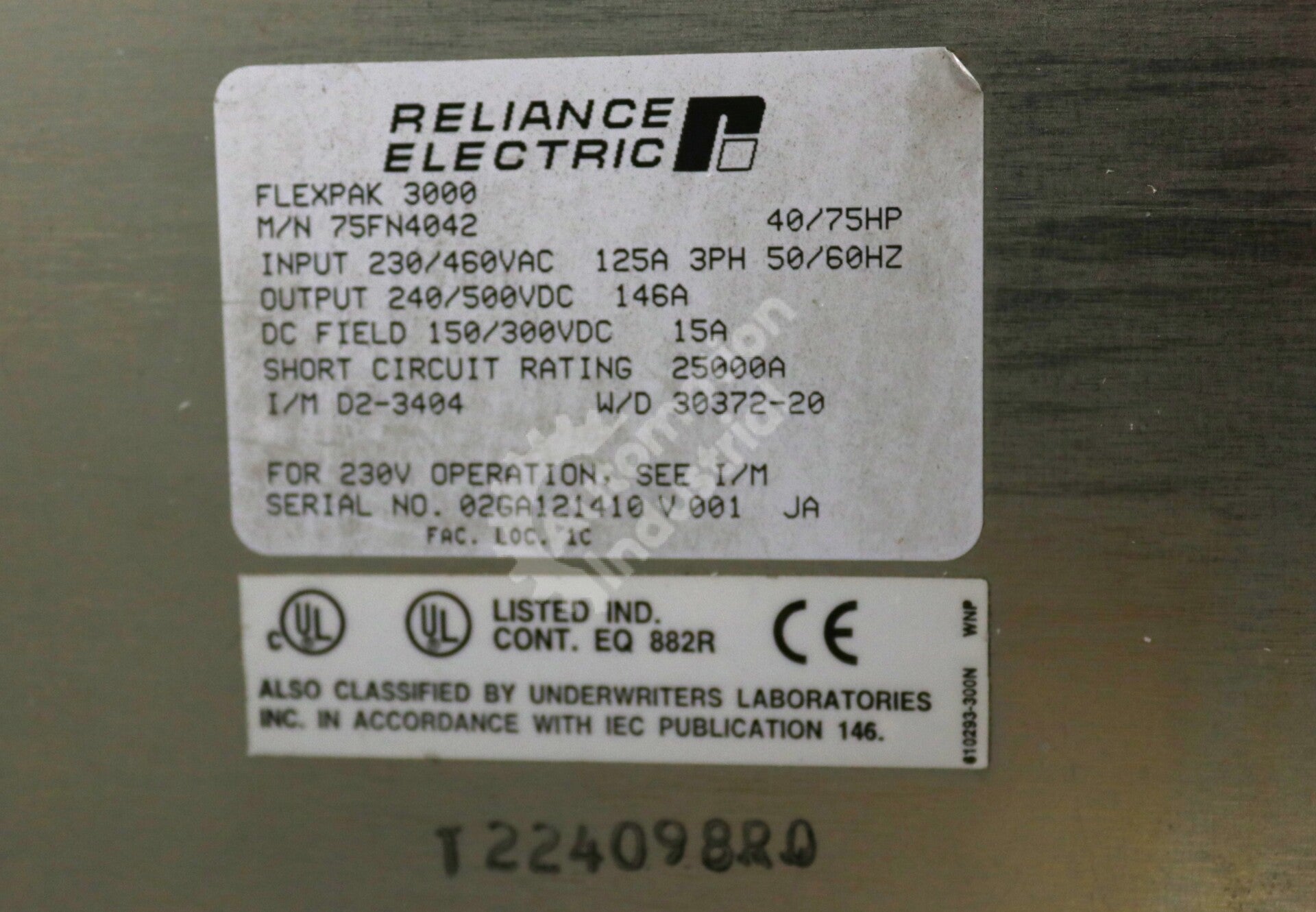 75FN4042 By Reliance 3-Phase 40-75HP 230-460VAC 150-300VDC FlexPak 3000 Drive