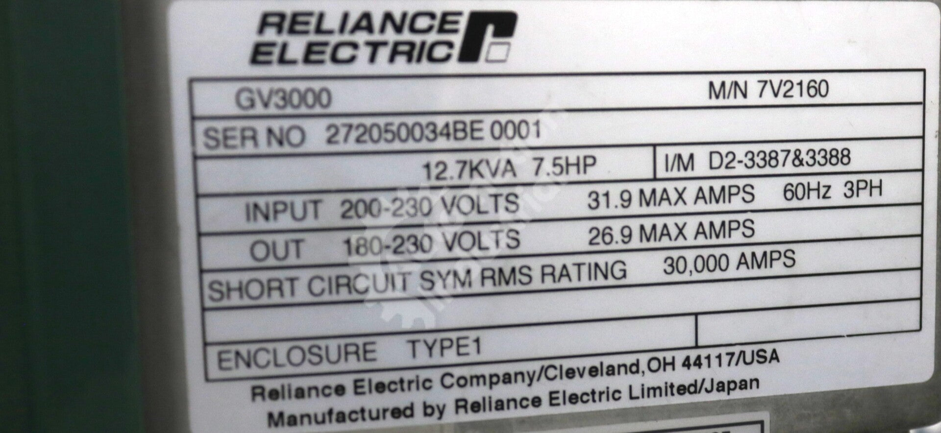 7V2160 By Reliance Electric 3-Phase 7.5 HP GV3000 Drive