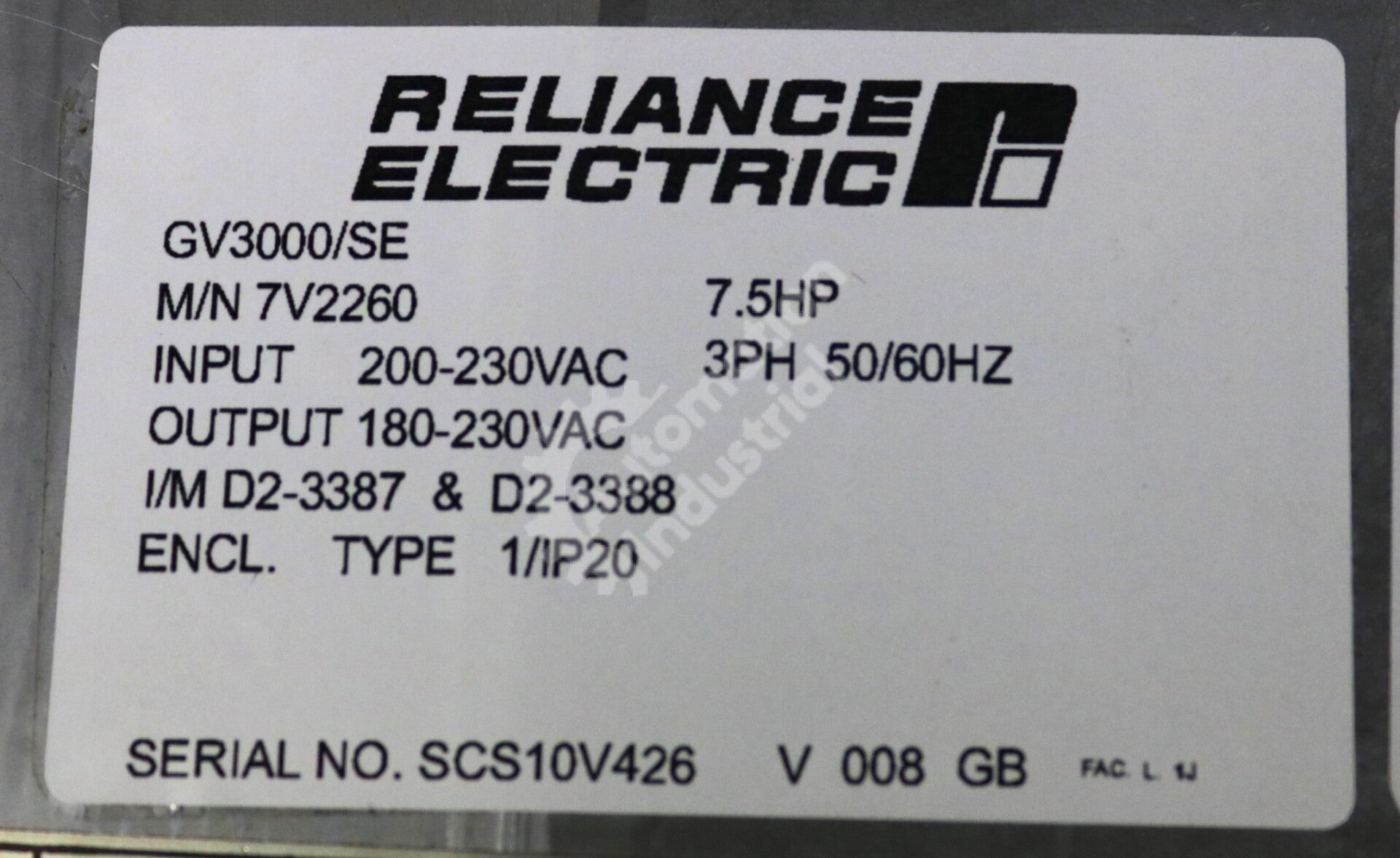 7V2260 By Reliance Electric 7.5HP AC Drive GV3000