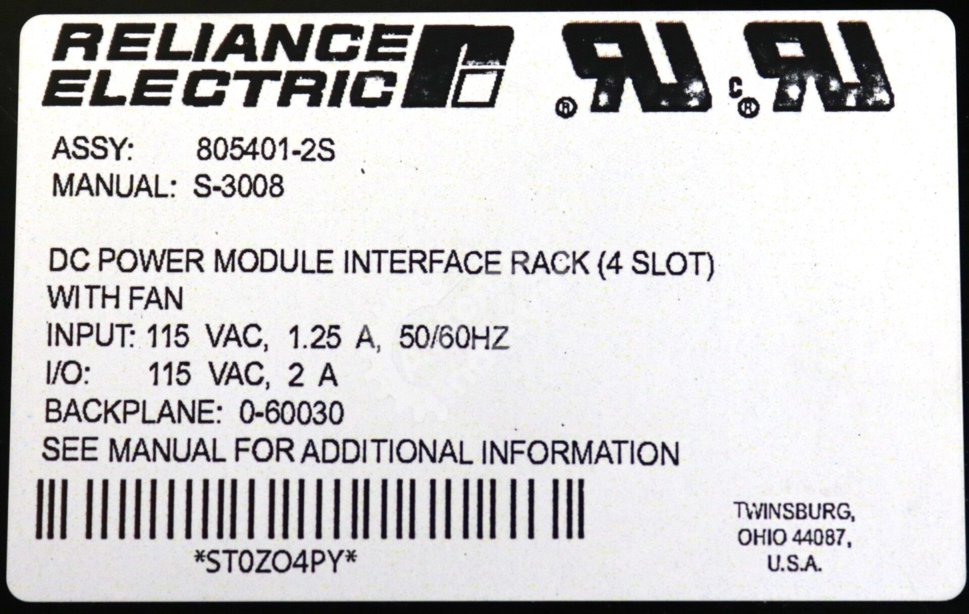 805401-2S By Reliance Electric 4-Slot DC Power Interface Rack Module AutoMax