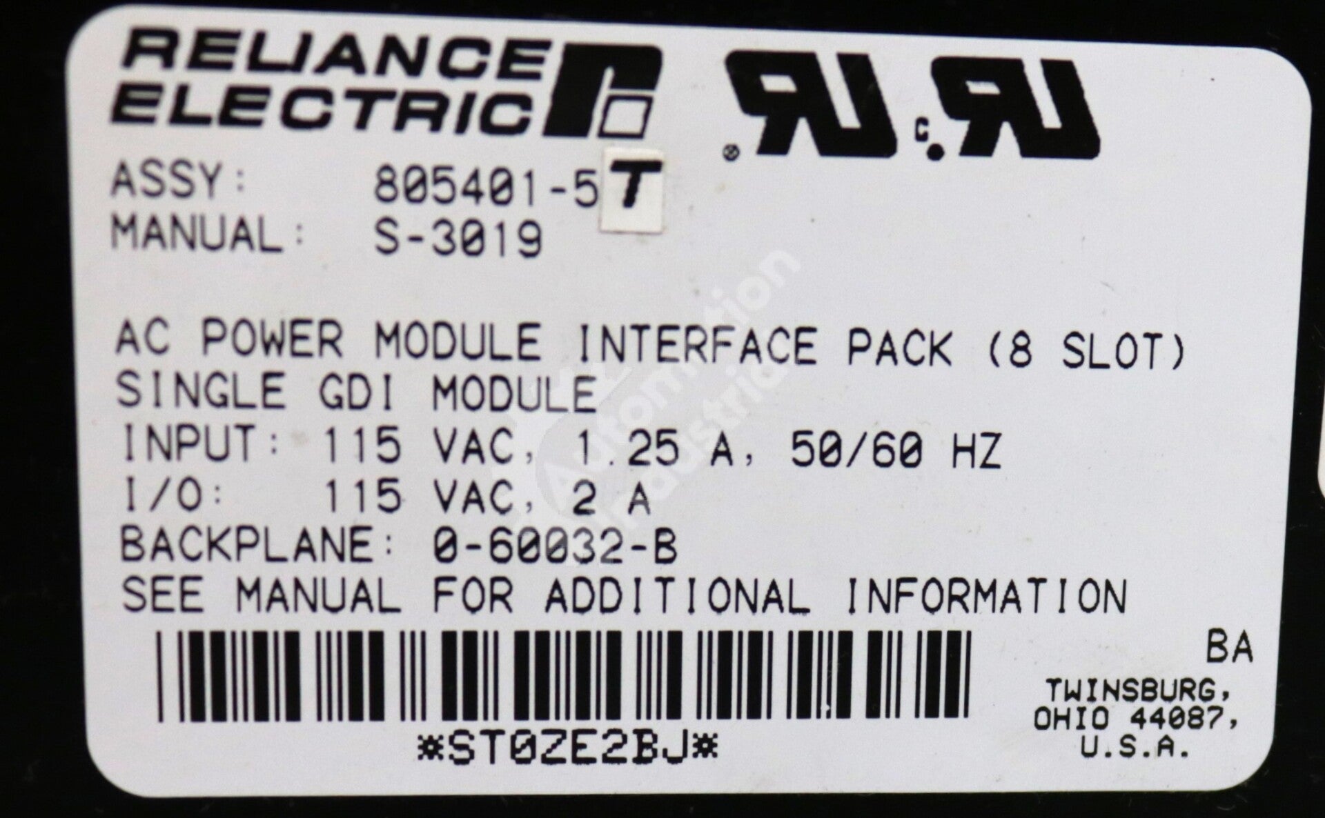 805401-5T By Reliance Electric 8-Slot AC Power Interface Module AutoMax