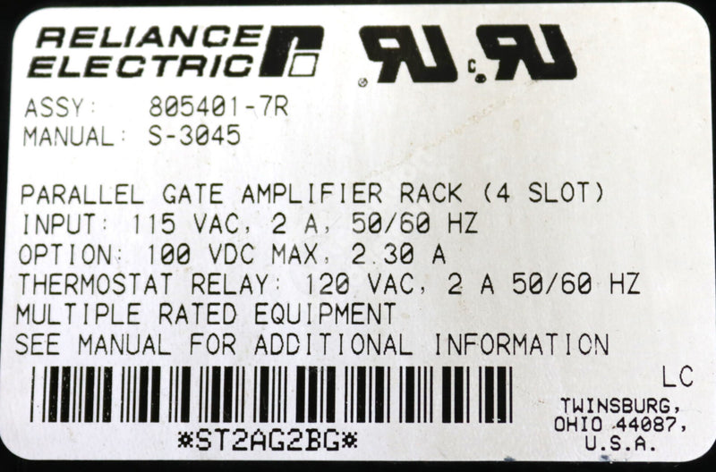 805401-7R By Reliance Electric 4-Slot Parallel Gate Amplifier Rack AutoMax