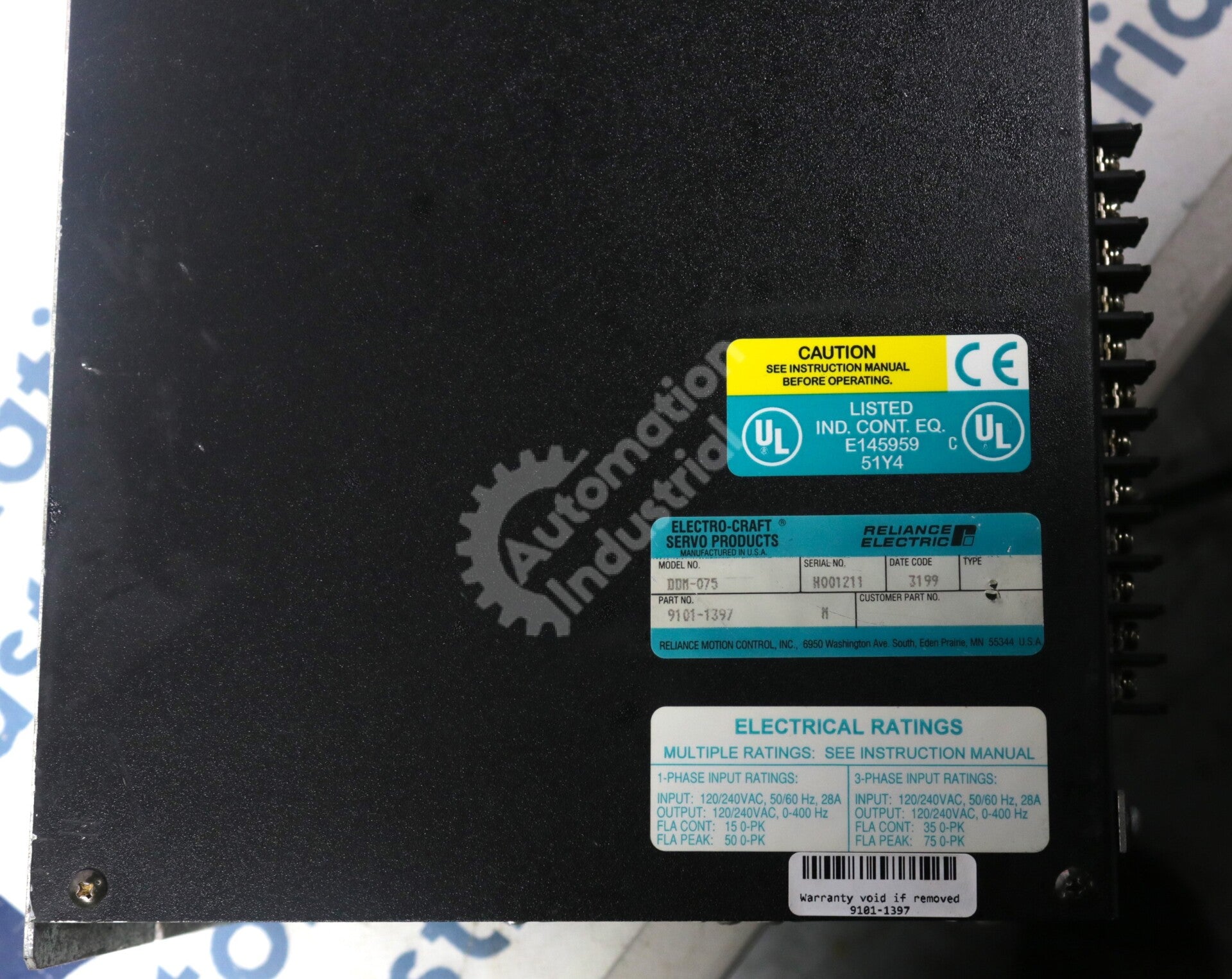 9101-1397 By Reliance Electric DDM-075 Digital Servo Drive BRU-Series