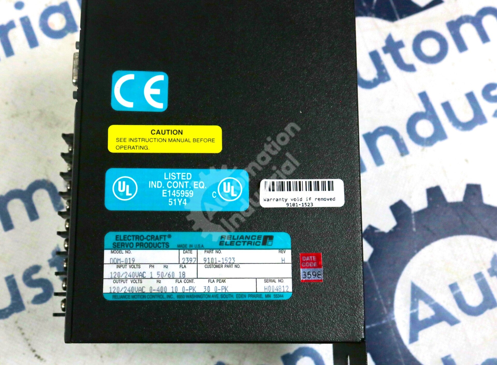 9101-1523 By Reliance Electric DDM-019 120-240VAC 30AMP Servo Drive