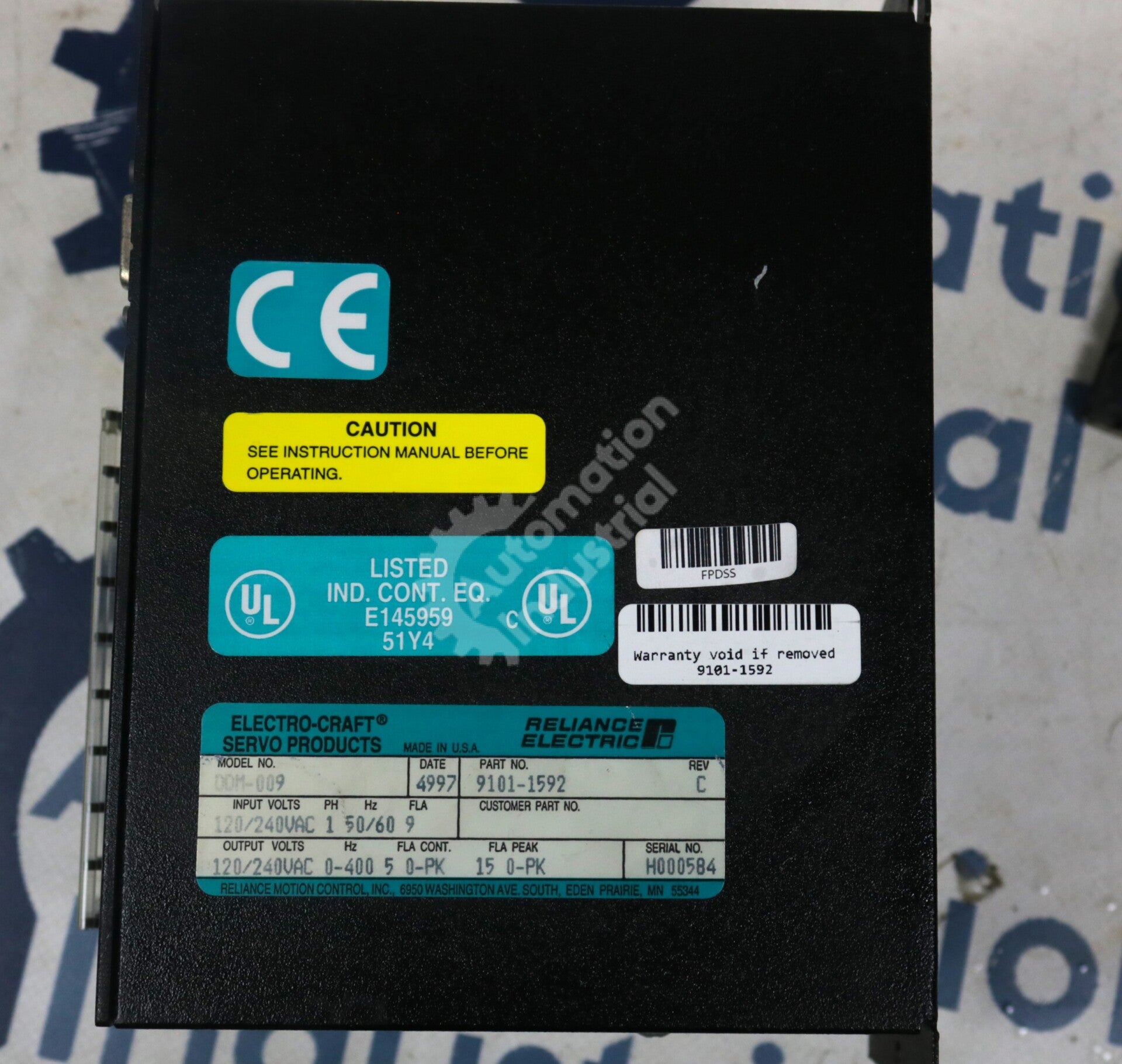 9101-1592 By Reliance Electric DDM-009 Servo Drive/Servo Control BRU-Series