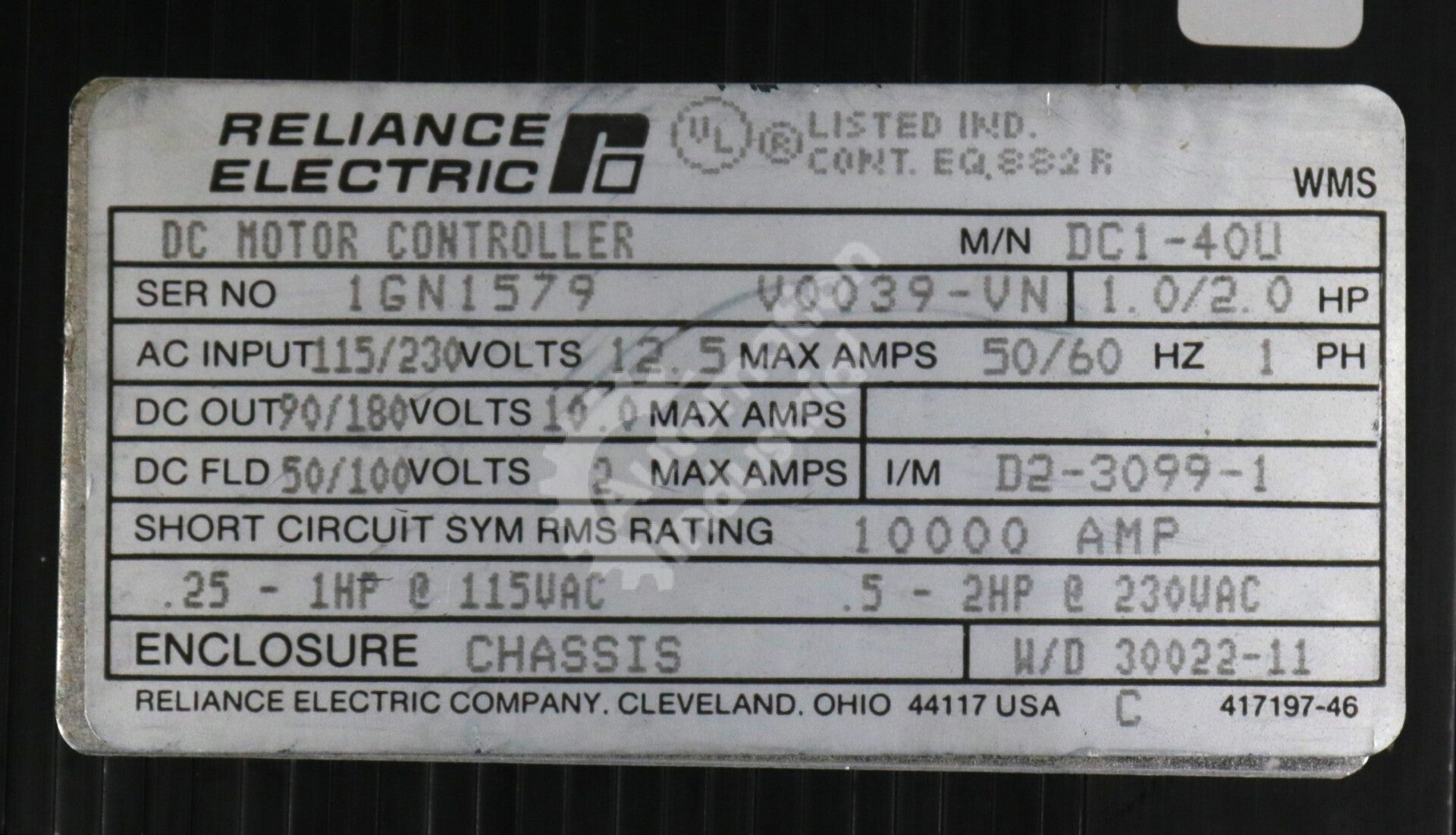 DC1-40U By Reliance Electric DC Drive DC1 Series