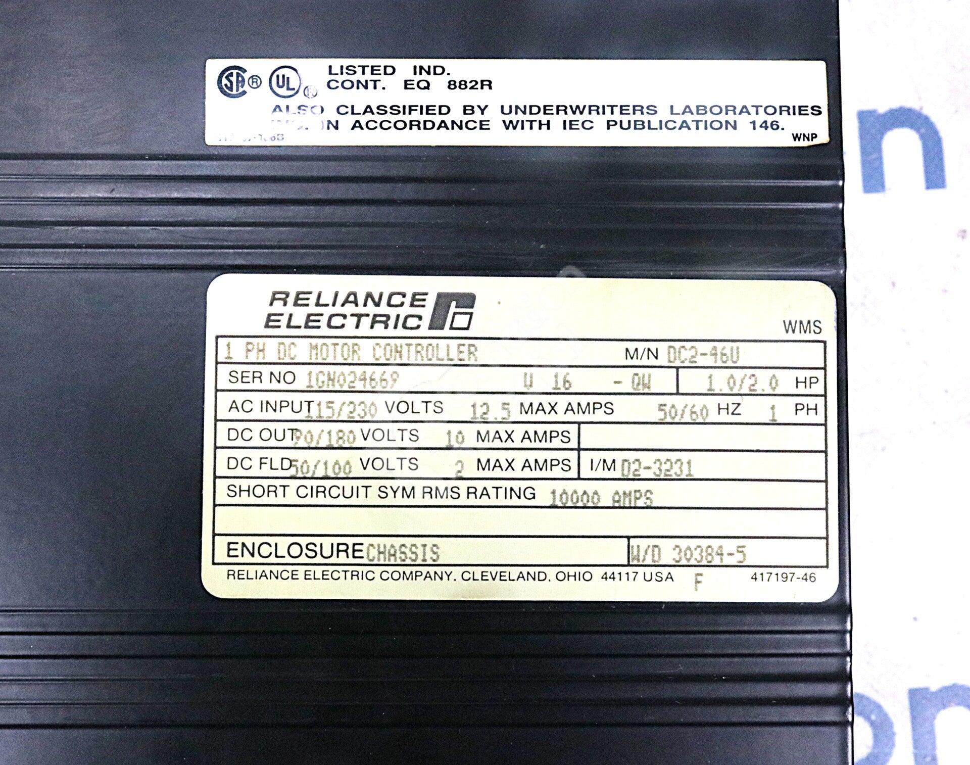 DC2-46U By Reliance Electric 115/230V 1PH 12.5AMP DC Motor Controller