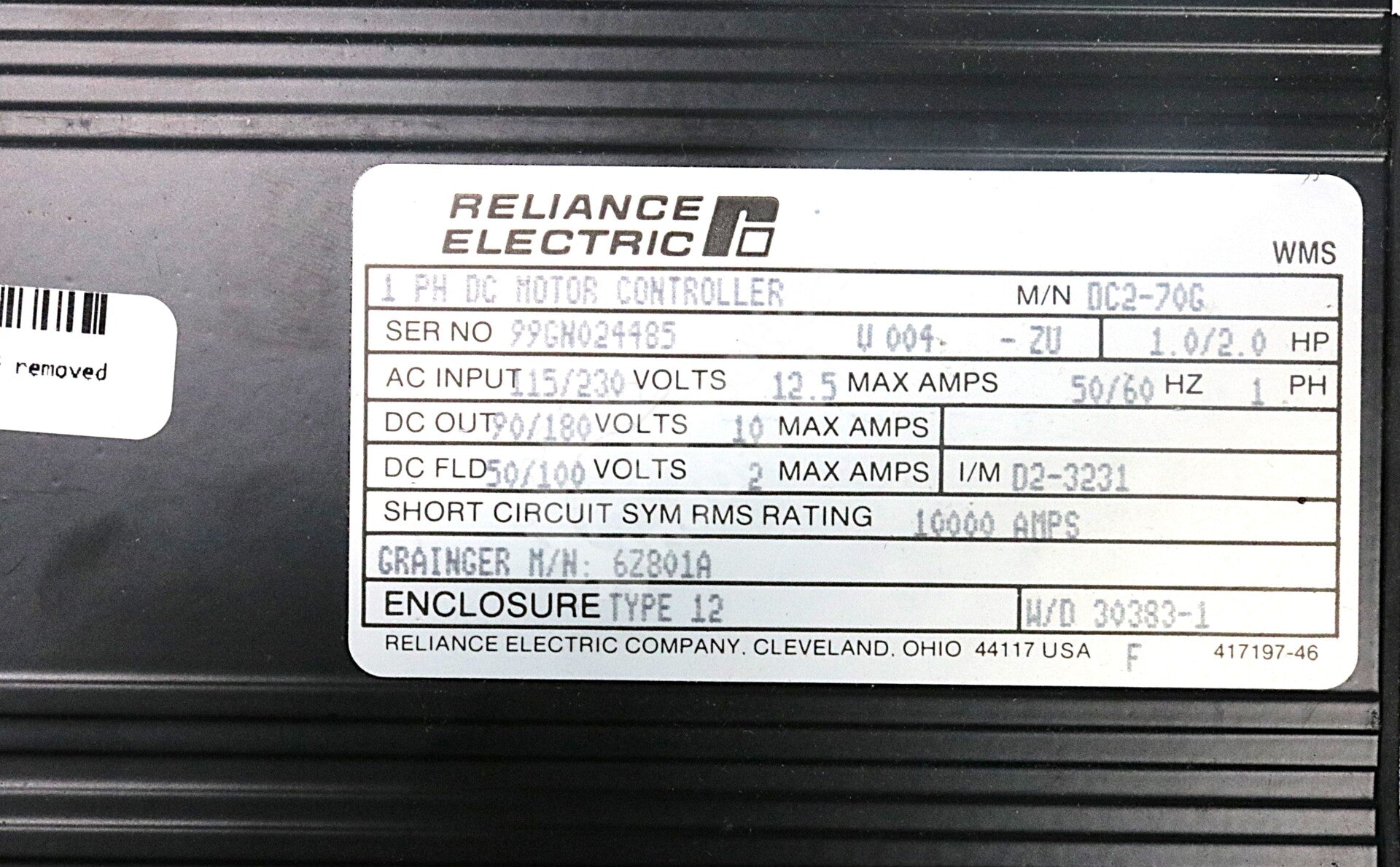 DC2-70G By Reliance Electric 2HP 115/230VACDC Motor Controller
