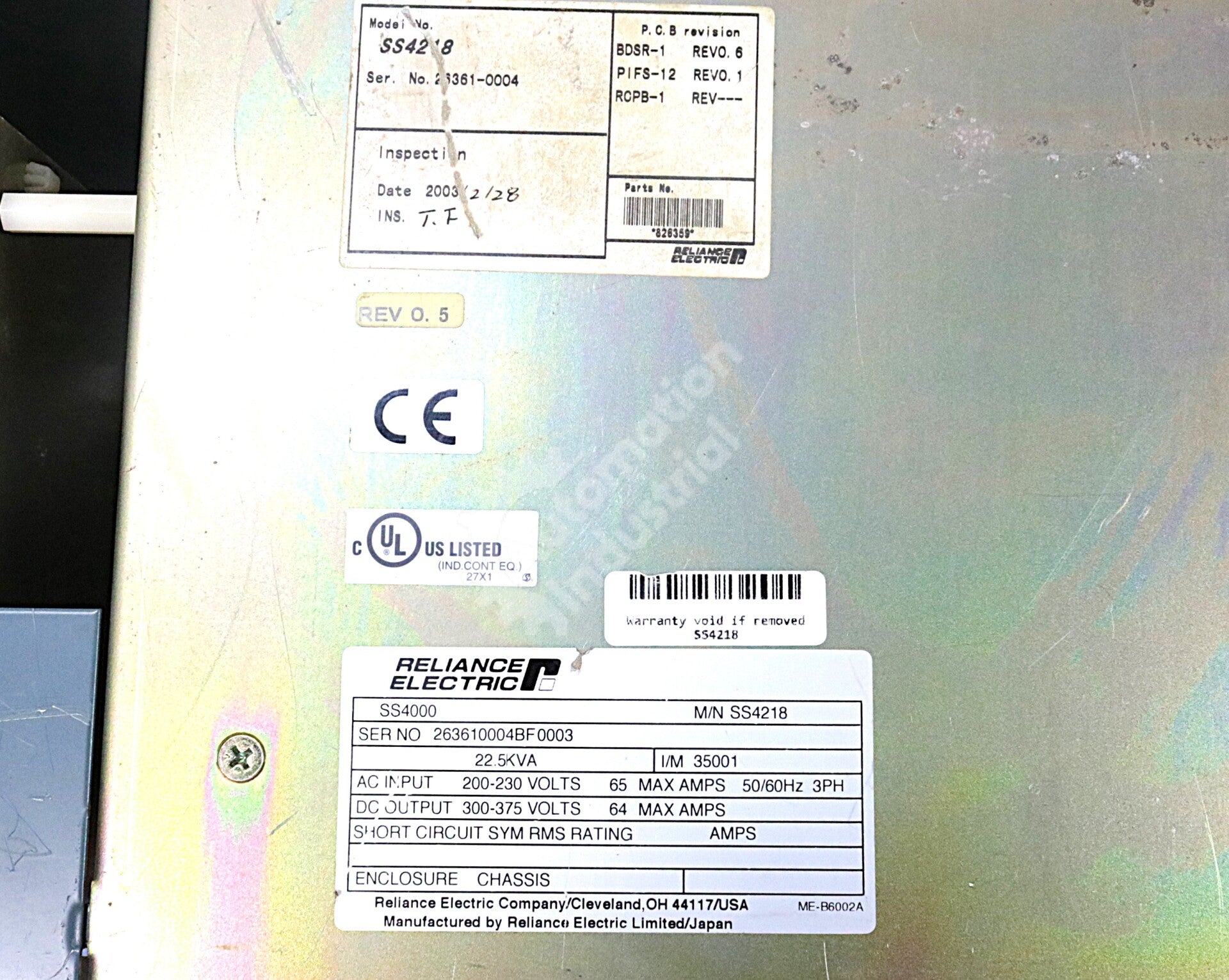 SS4218 By Reliance Electric 200-230VAC 65Amp 3Phase Bidirectional Converter