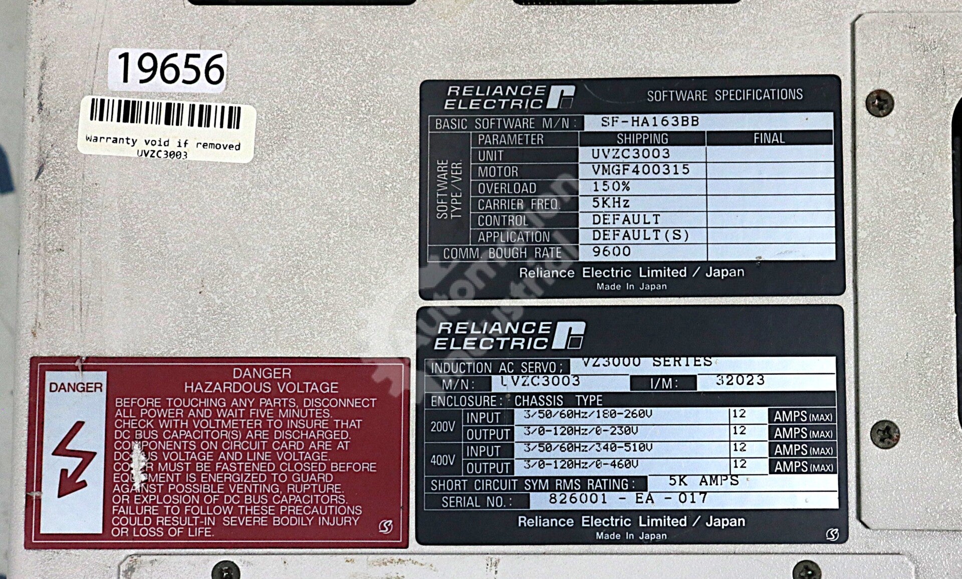 UVZC3003 By Reliance UVZ-C3003 200-400VAC Power Unit VZ3000 AC Servo Drives