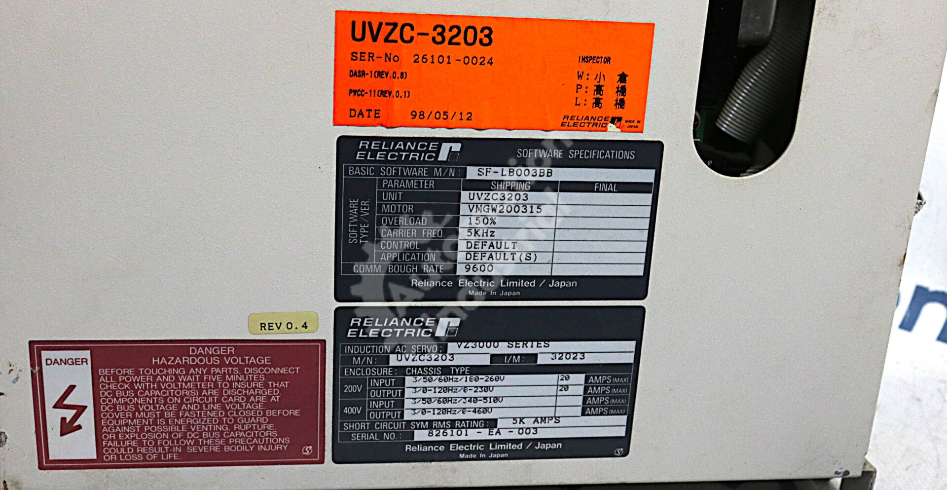 UVZC3203 By Reliance UVZC-3203 20AMP 200-400VAC Servo Drive AC Servo Drives