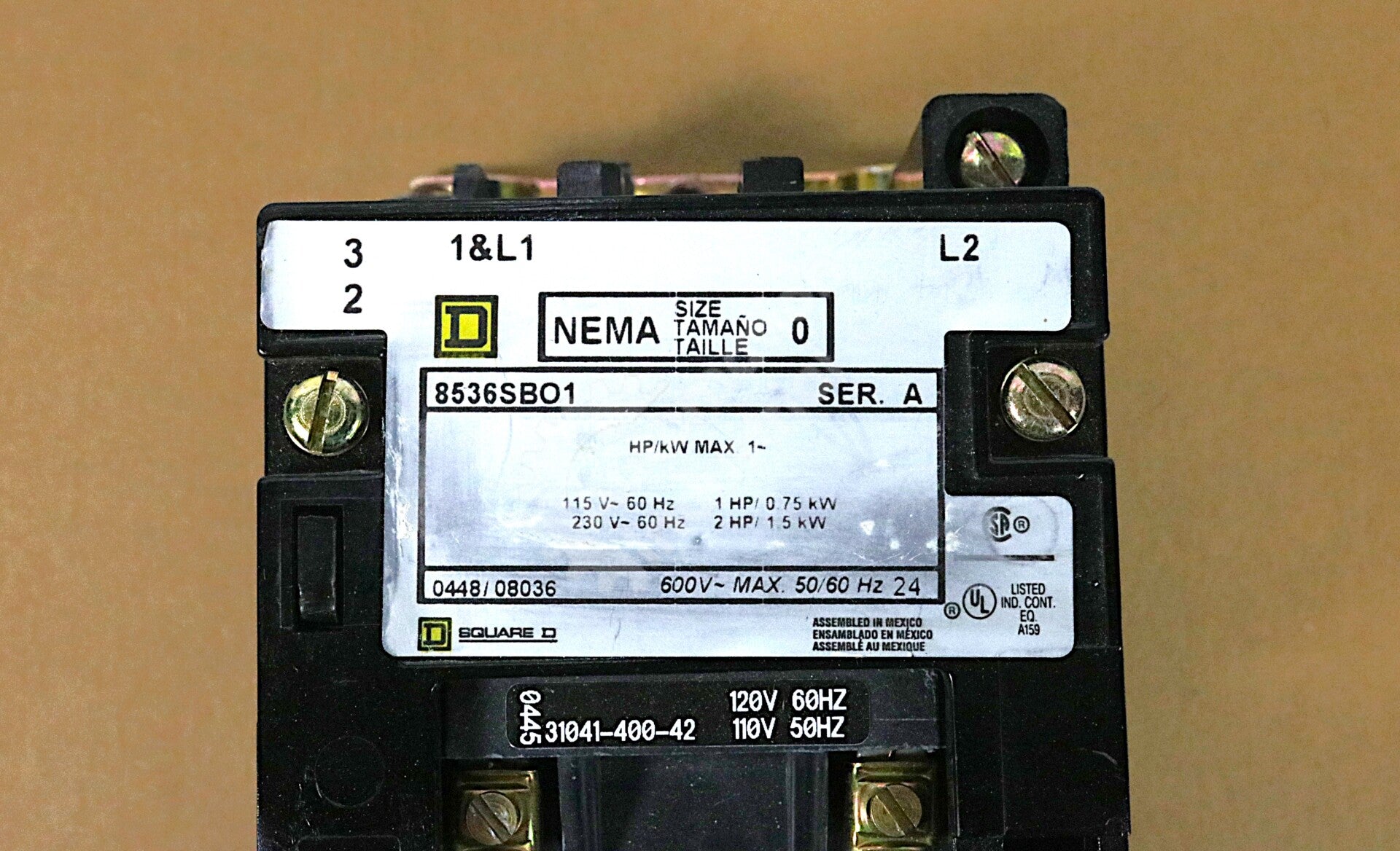 8536SBO1 By Square D 600V 50/60Hz NEMA Size 0 Motor Starter