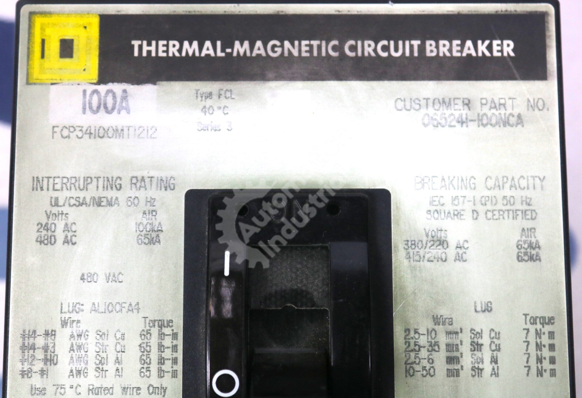 FCP34100MT1212 By Squared D Thermal-Magnetic Circuit Breaker