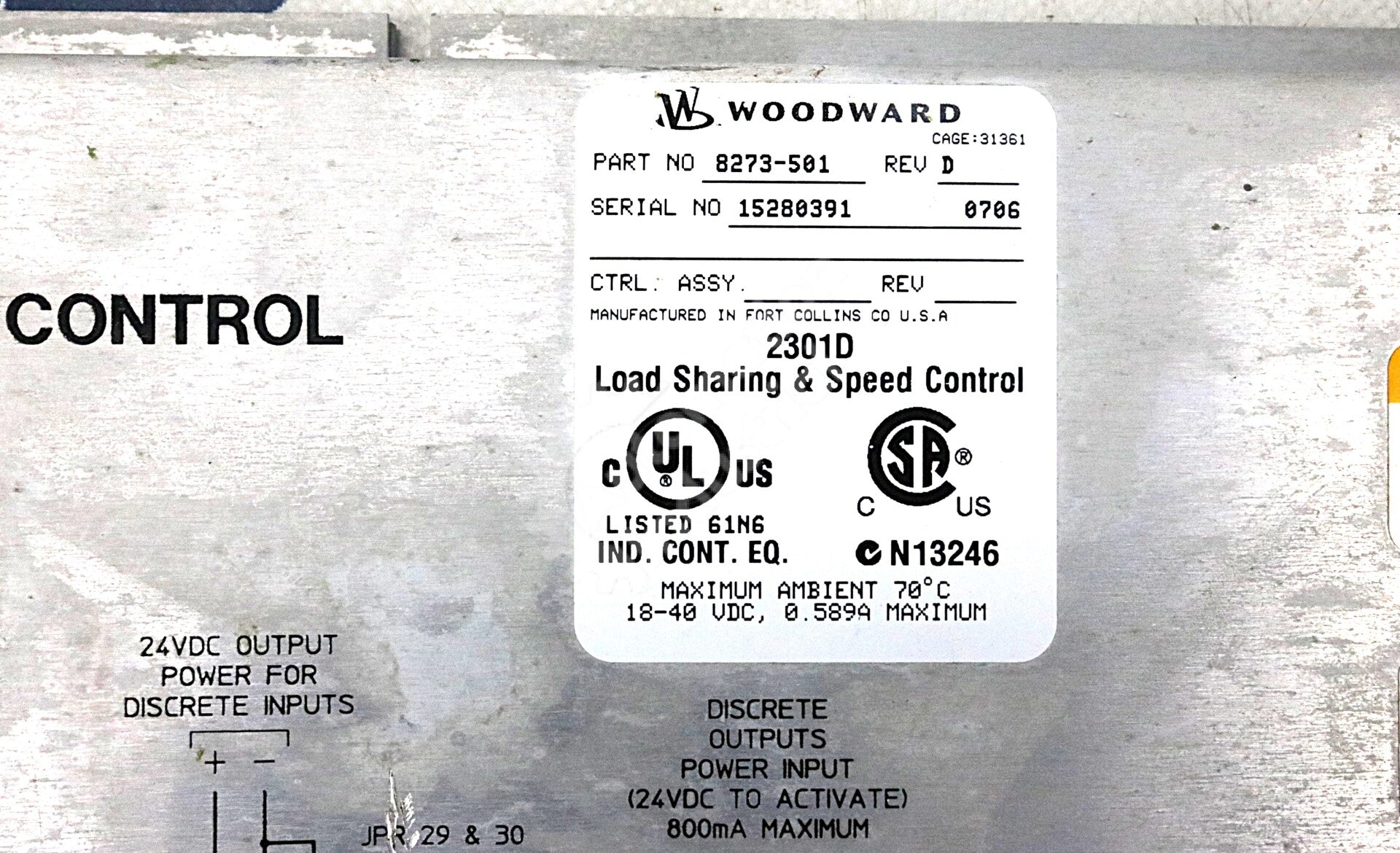 8273-501 By Woodward Load Sharing and Speed Control Module