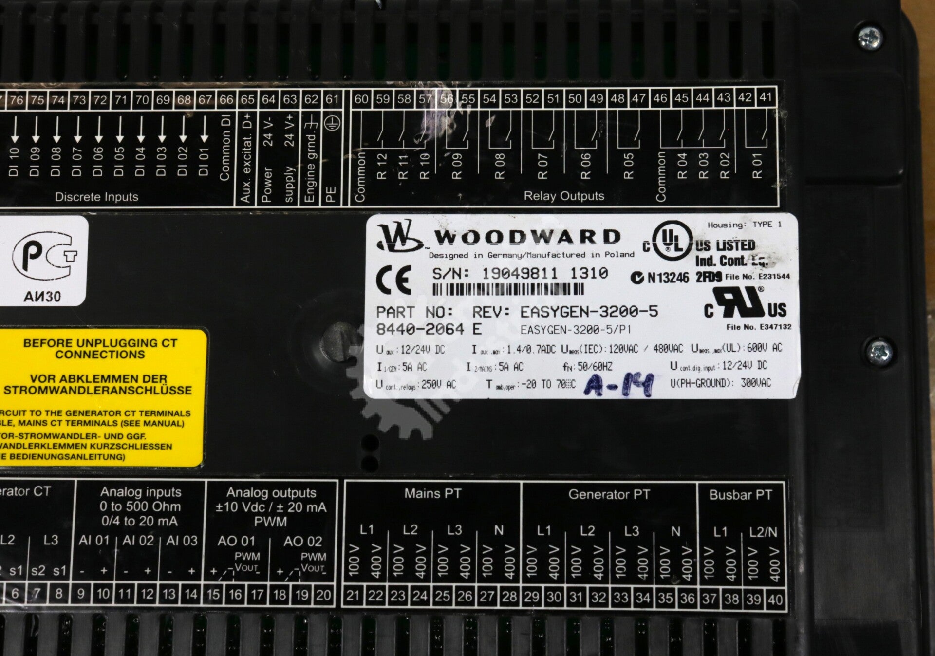 8440-2064 Woodward EasyGen-3200-5 Genset Controller Panel