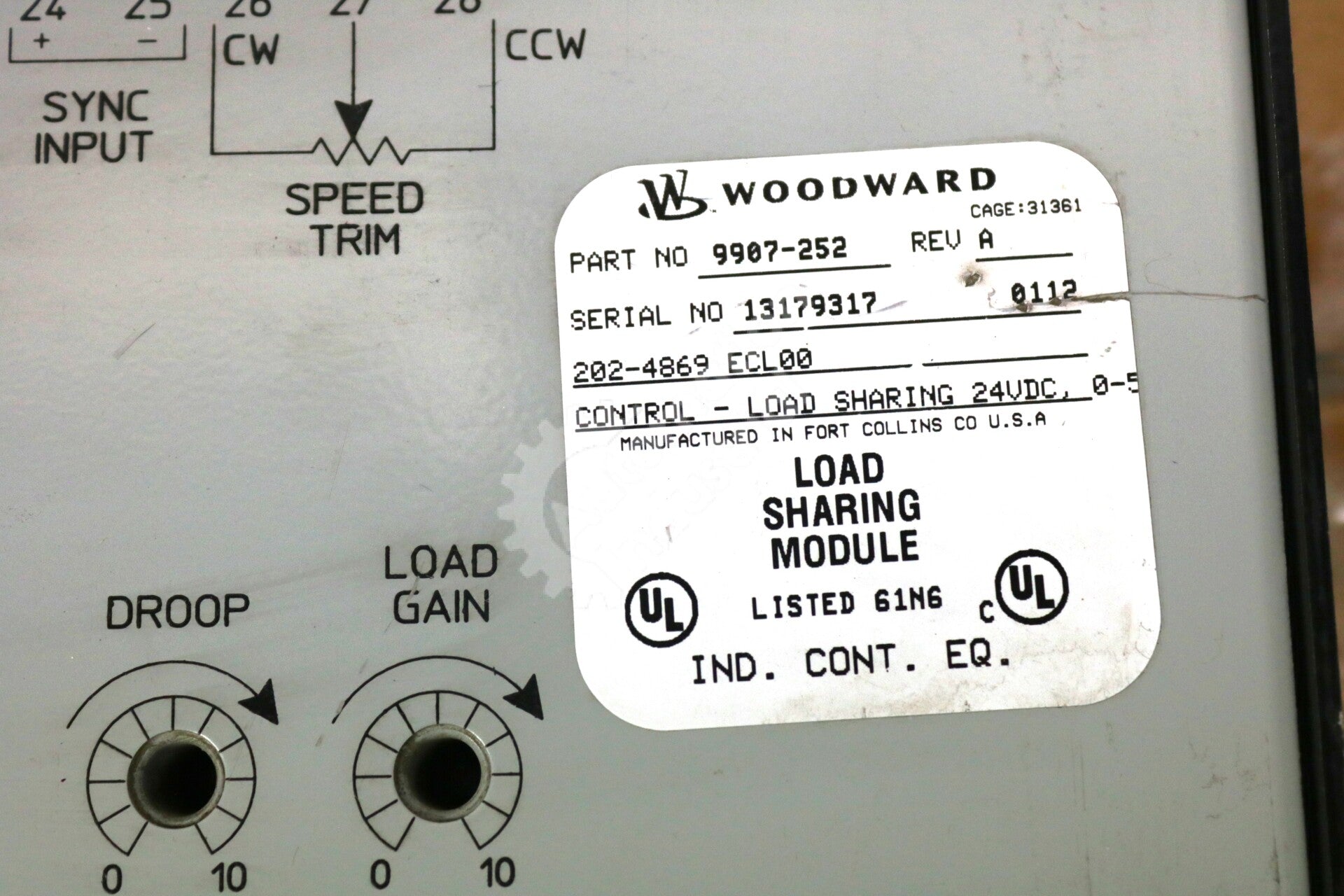 9907-252 By Woodward 24VDC Supply Voltage Load Sharing Module