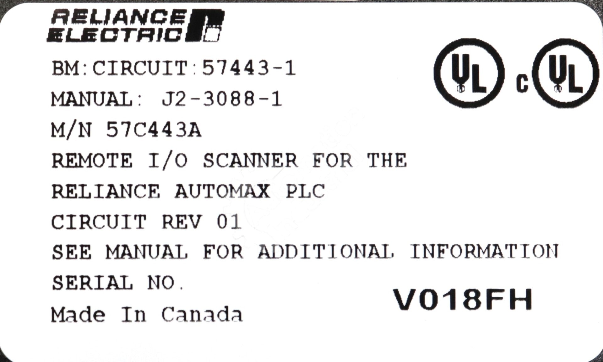 57C443A By Reliance Electric A-B RIO Remote I/O Scanner Interface Module AutoMax