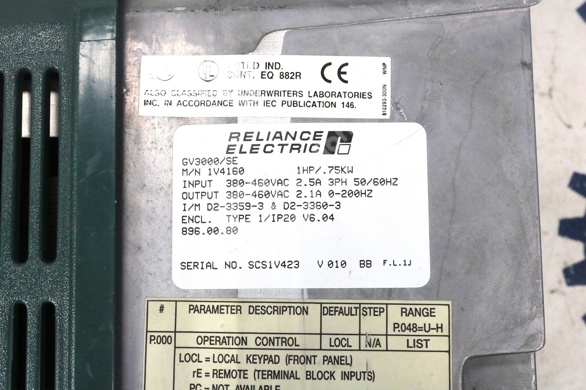 1V4160 Reliance Electric 3-Phase 1HP 380-460VAC GV3000 AC Drive