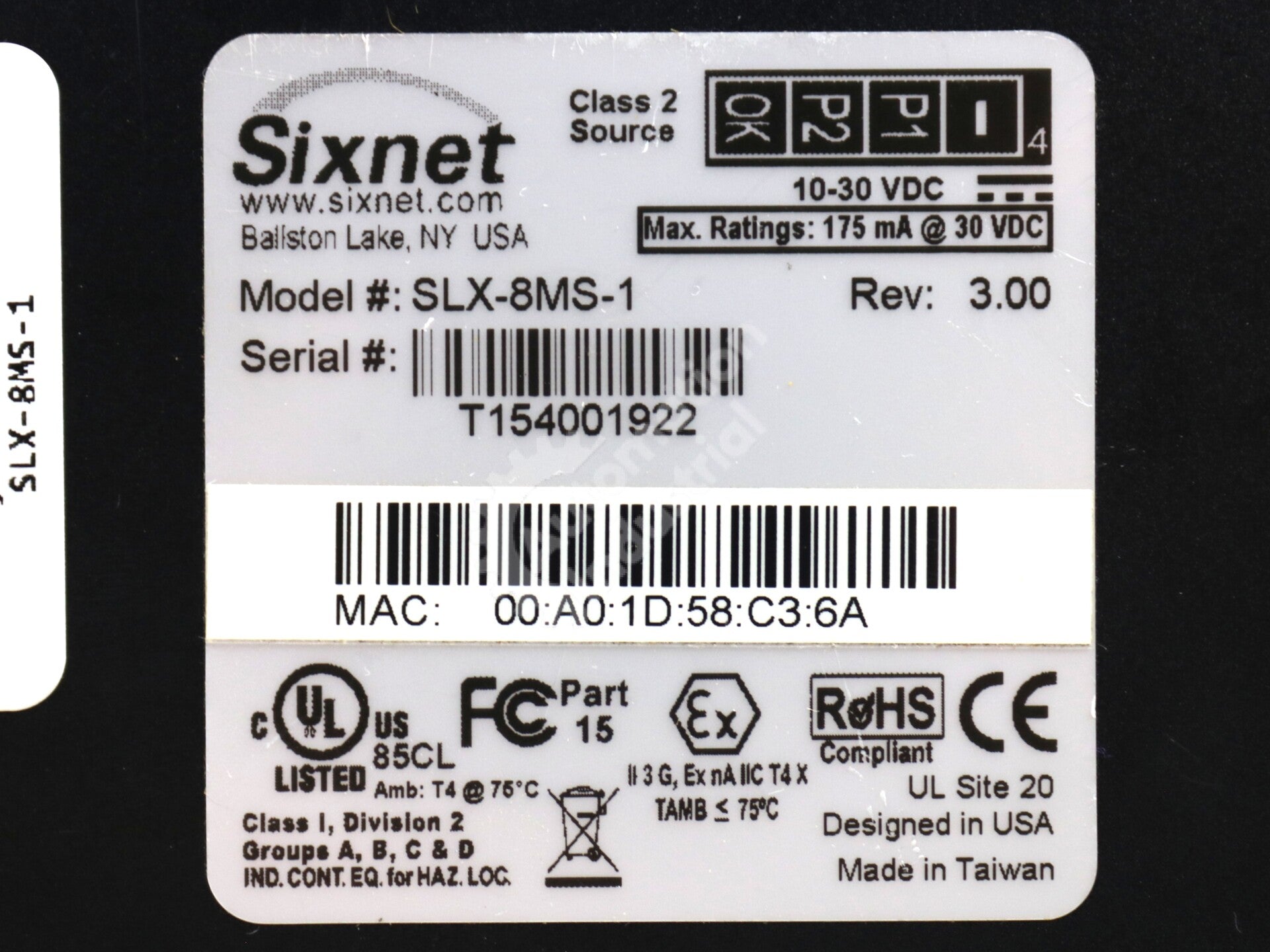SLX-8MS-1 By Sixnet 8-Port Managed Industrial Ethernet Switch