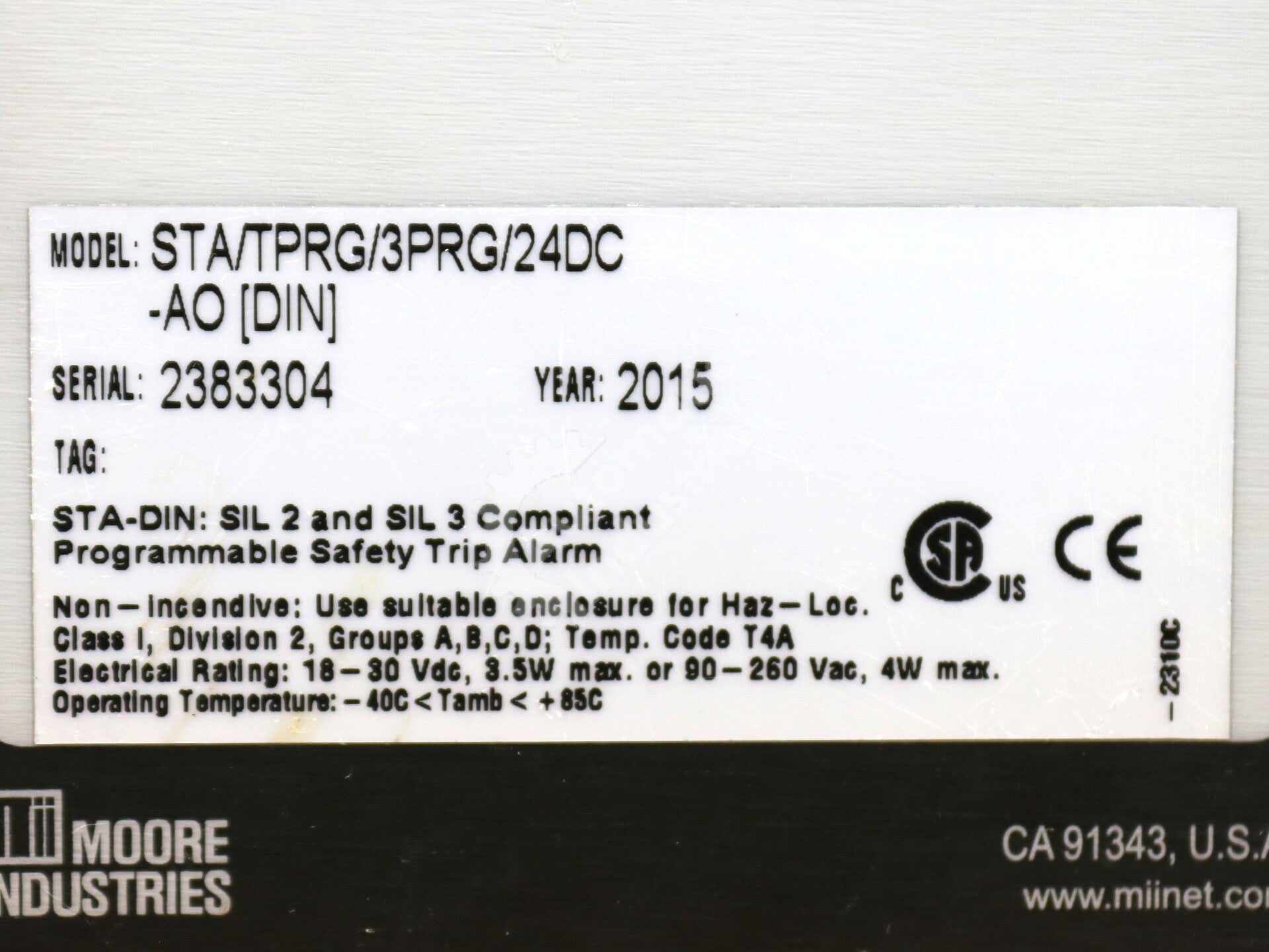 STA/TPRG/3PRG/24DC-AO [DIN] By Moore Functional Safety Limit Alarm Trip