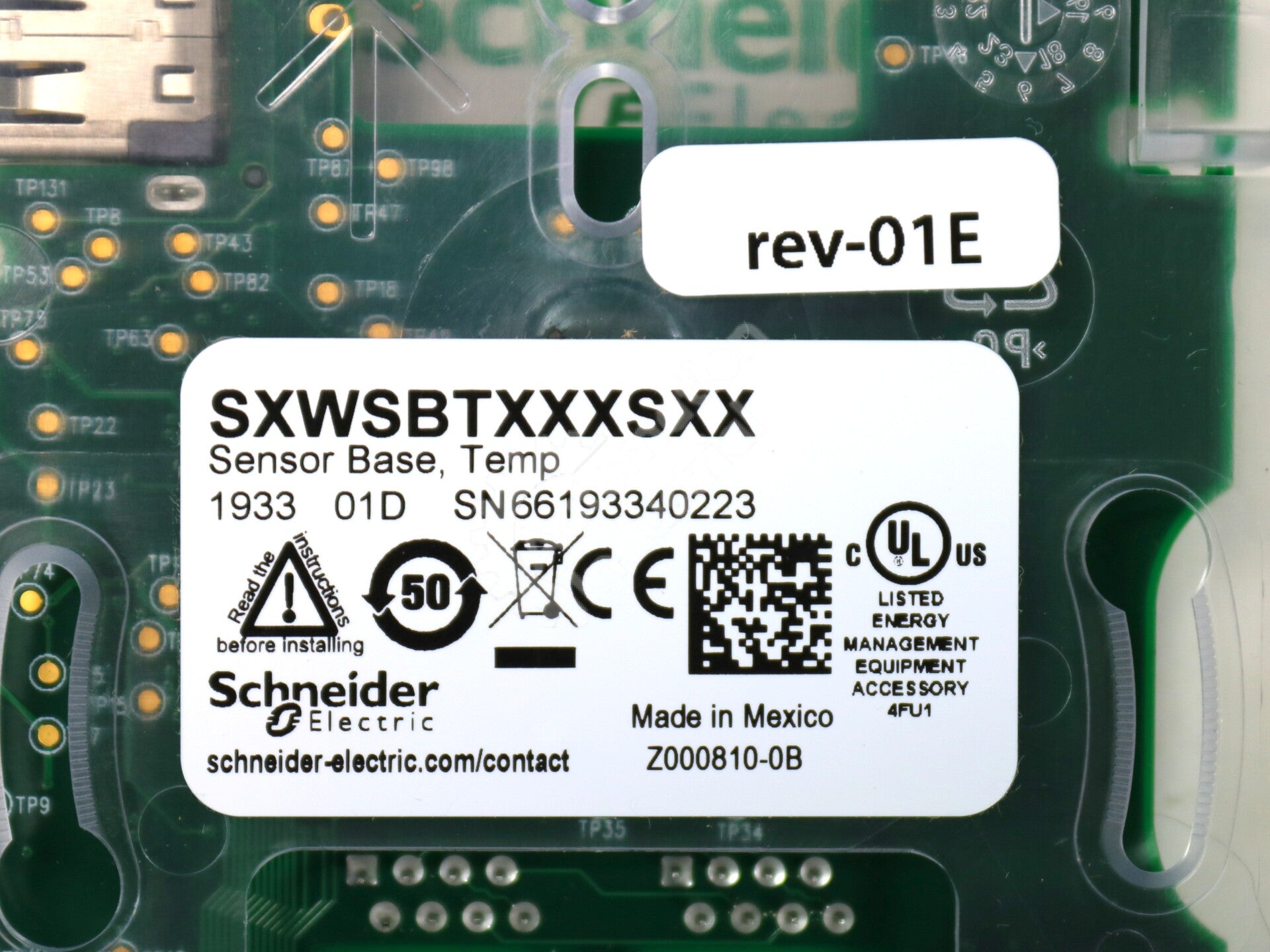 SXWSBTXXXSXX By Schneider Electric Sensor Base for SmartX IP Controllers NSFP