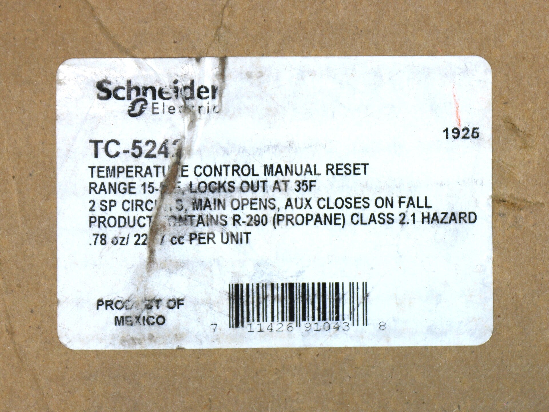 TC-5242 By Barber Colman Low-Limit Single-Pole Thermostat NSFP