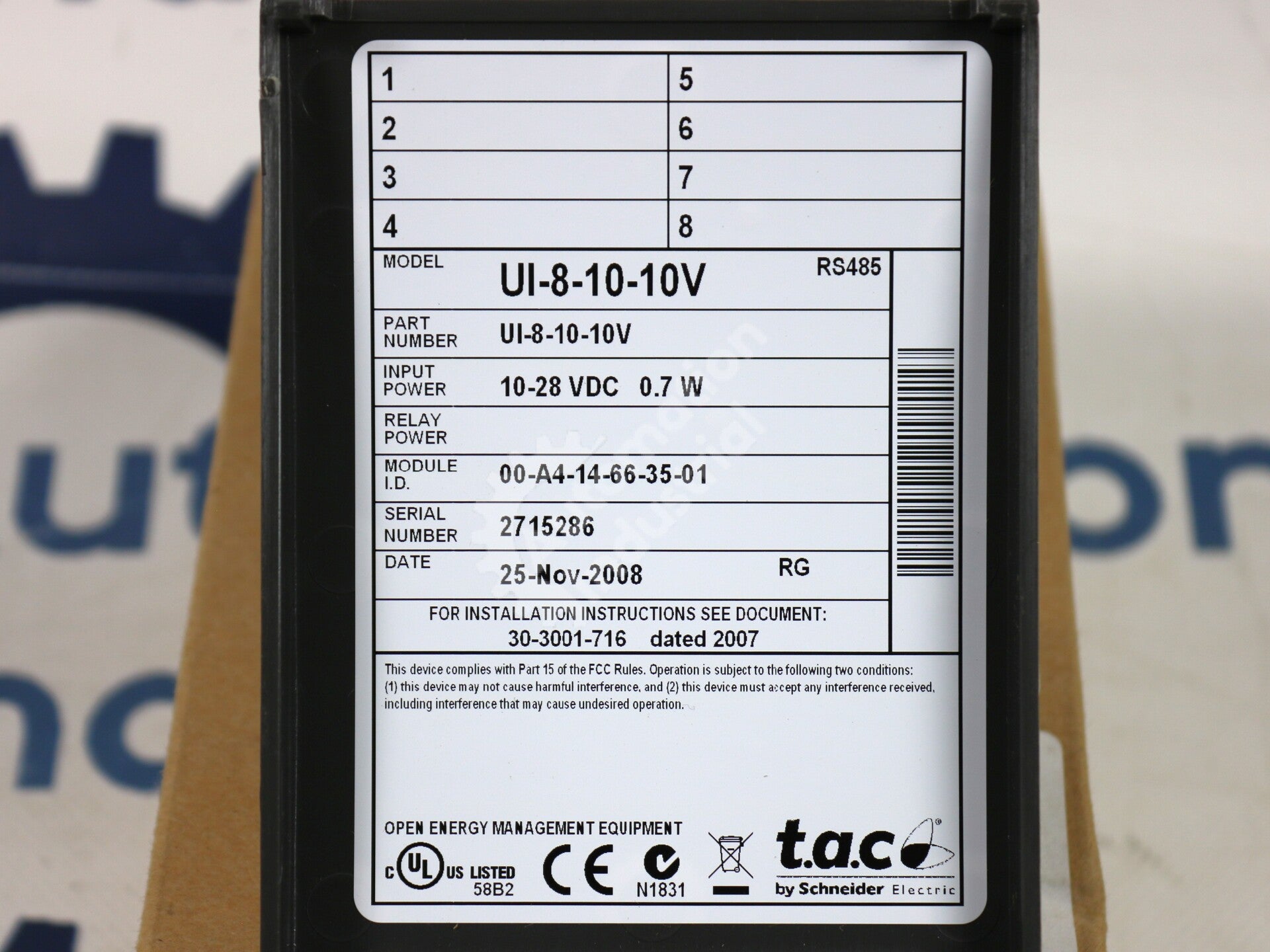 UI-8-10-10V By Schneider Electric UI-8 0-10V 8-Universal Input Module NSFP