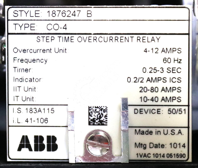 1876247B By Westinghouse Overcurrent Relay