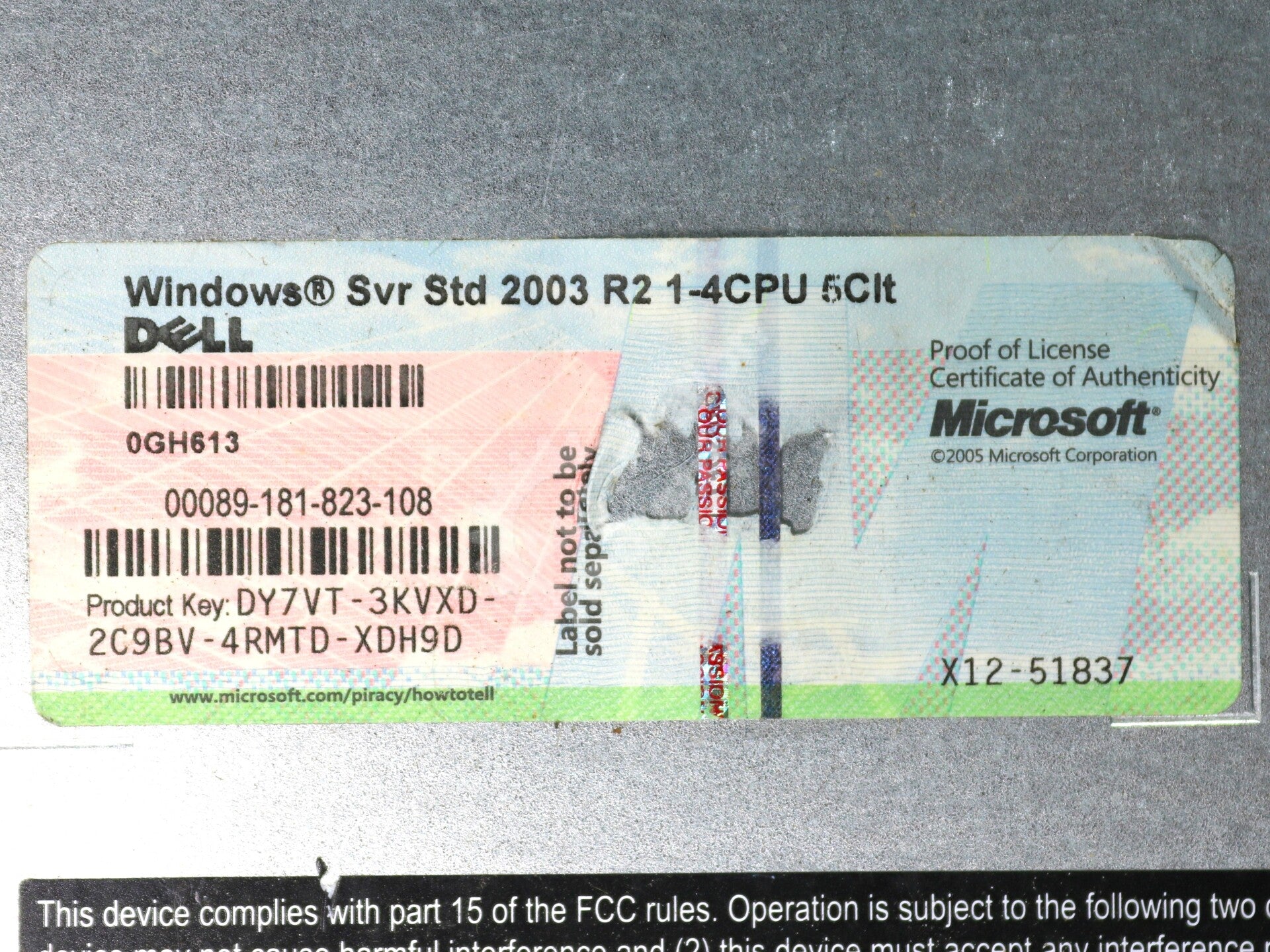 X12-51837 By Dell SVR STD 2003 R2 1-4CPU 5CIT Microsoft Windows Rack Server
