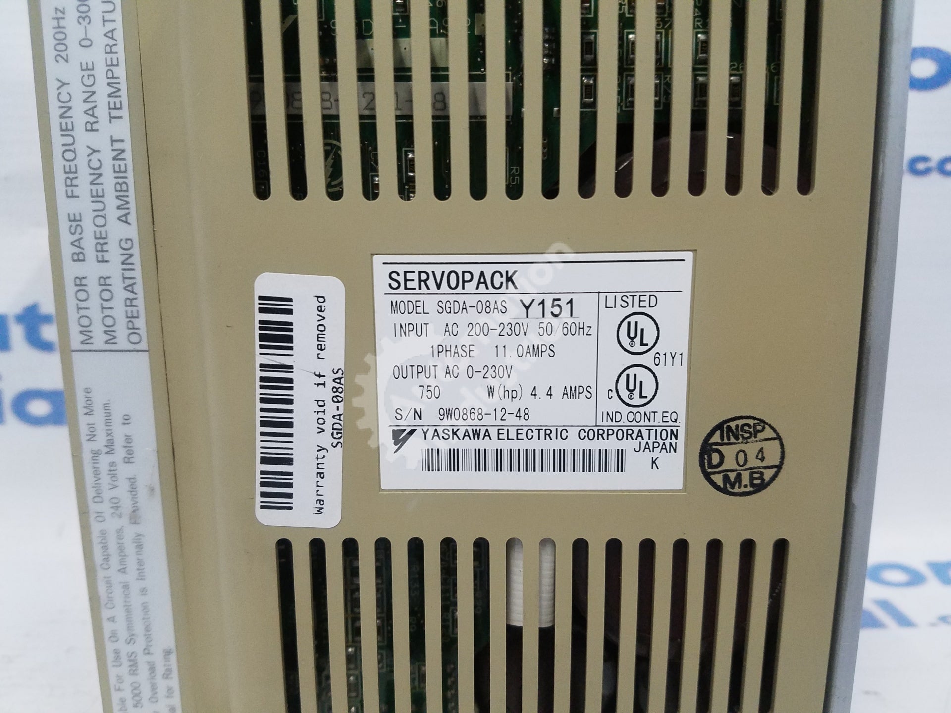 Yaskawa SGDA-08AS ServoPack SGDA-08ASY151 0-230V 750W 4.4A 1D