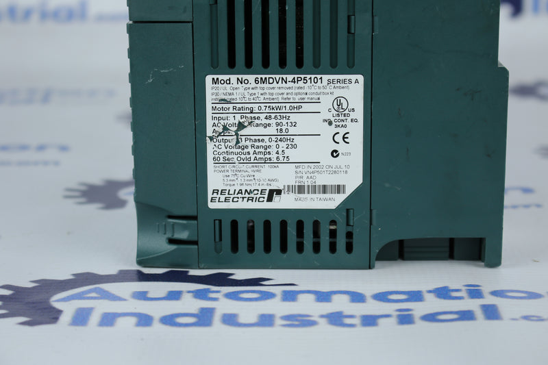 Reliance Electric MD60 6MDVN-4P5101 230VAC 1HP Drive