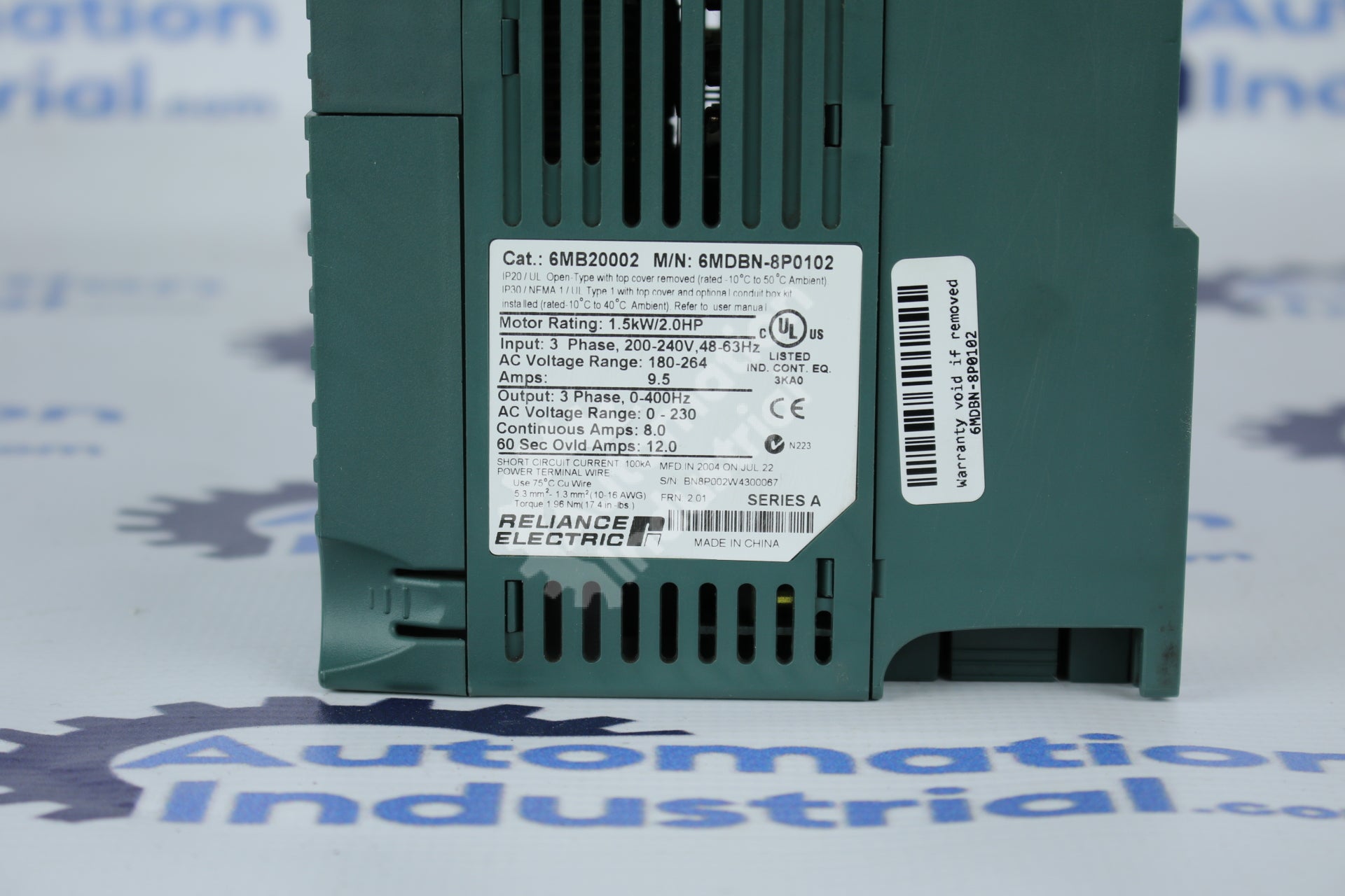 Reliance Electric MD65 6MDBN-8P0102 230VAC 2HP Drive 6MB20002