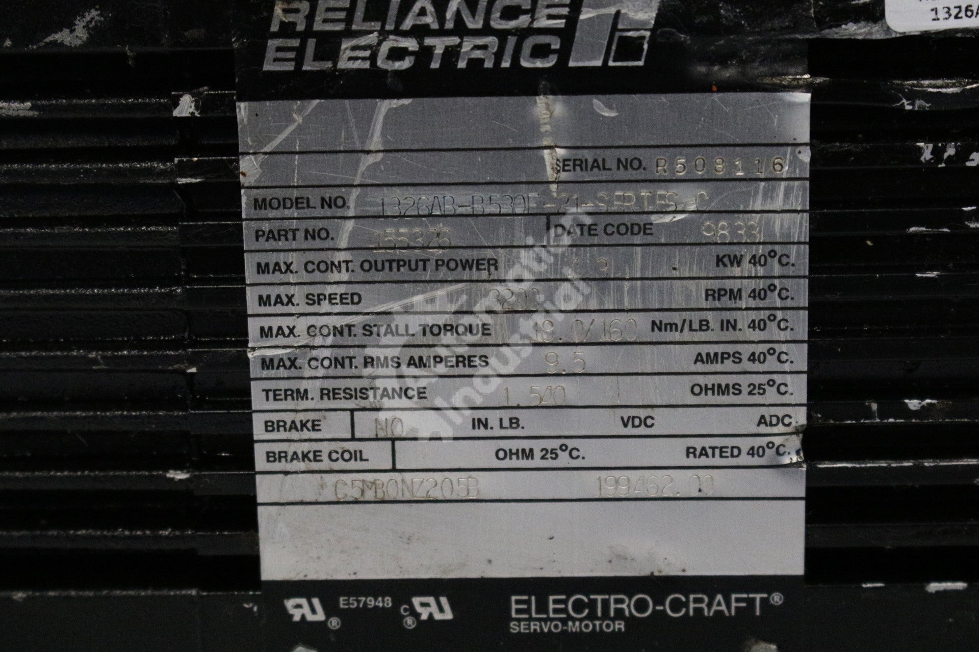 Reliance Electric 1326AB-B530F-21-SERTES Servo Motor