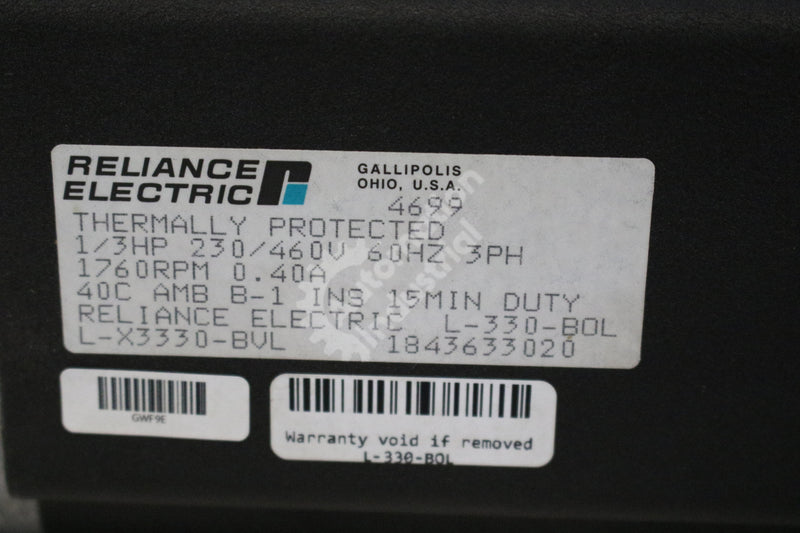 Reliance Electric L-330-BOL / L-X3330-BVL Thermally Protected 1/3HP Motor