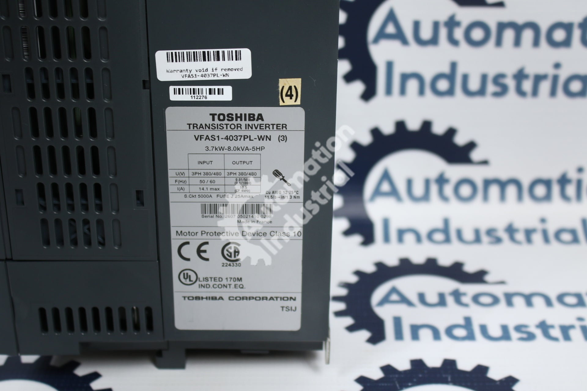 Toshiba VFAS1-4037PL-WN Transistor Inverter 3.7kW-8.0kVA-5HP