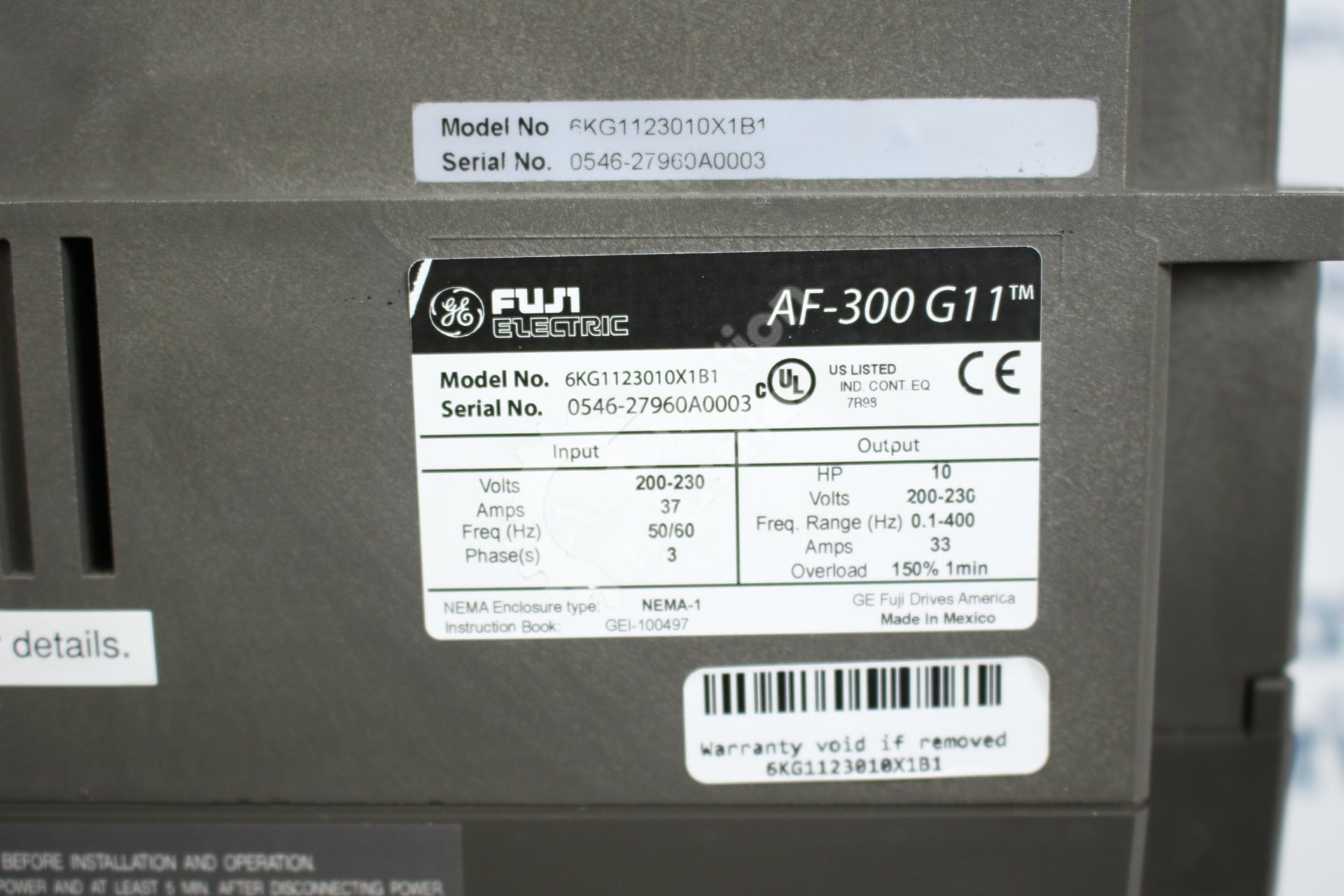General Electric GE Fuji 6KG1123010X1B1 10HP AC Drive