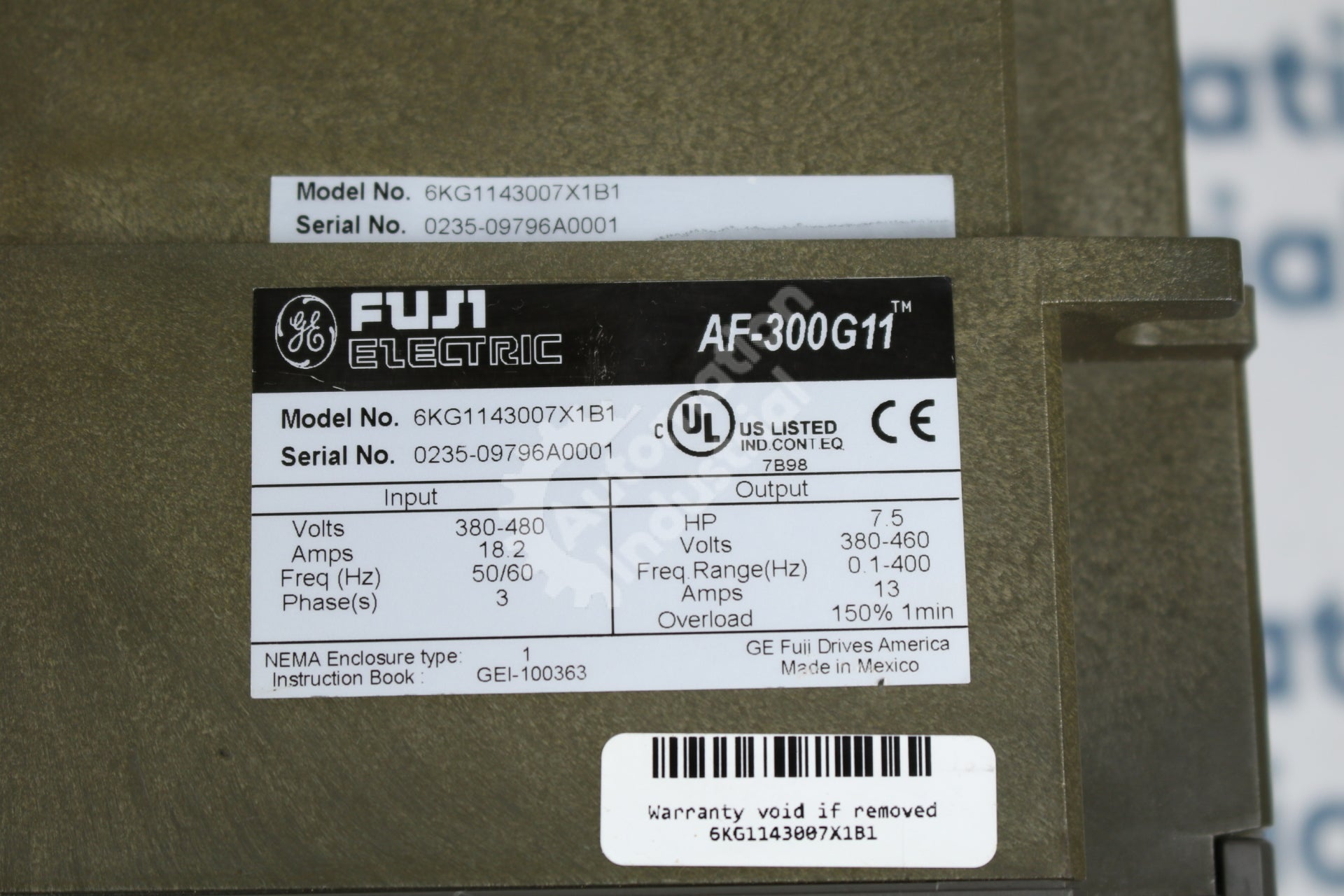 General Electric GE Fuji 6KG1143007X1B1 7HP AC Drive