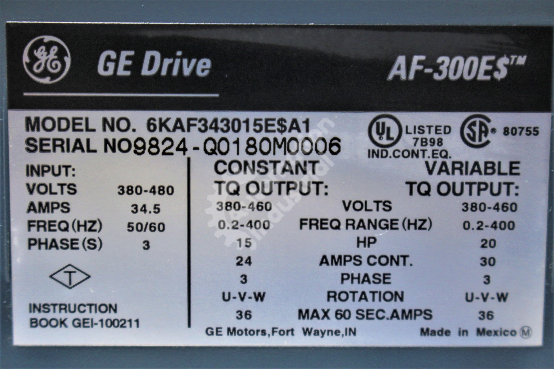 GE General Electric 6KAF343015E$A1 15HP Drive