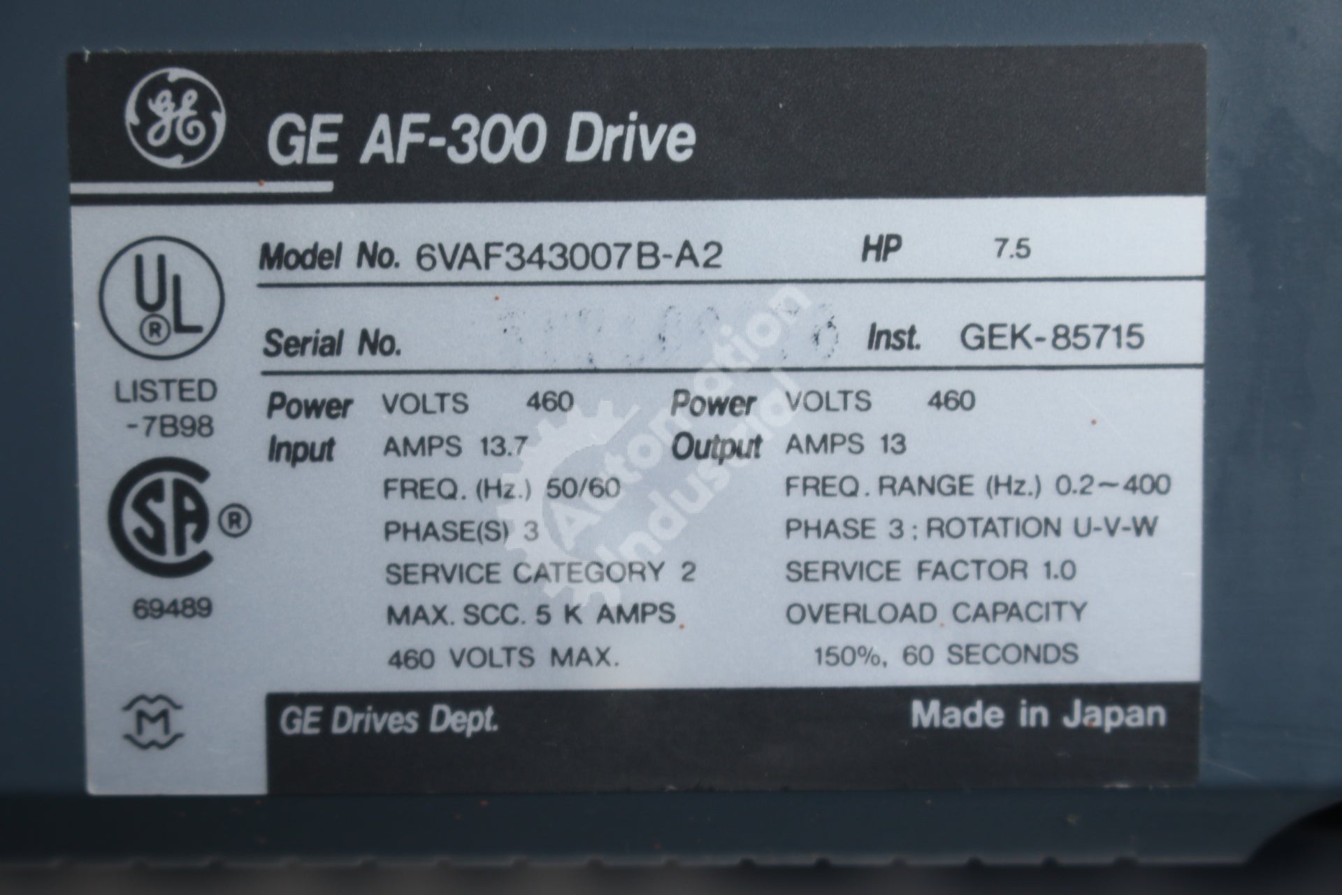 GE General Electric 6VAF343007B-A2 6VAF343007 B-A2 7.5HP AC Drive