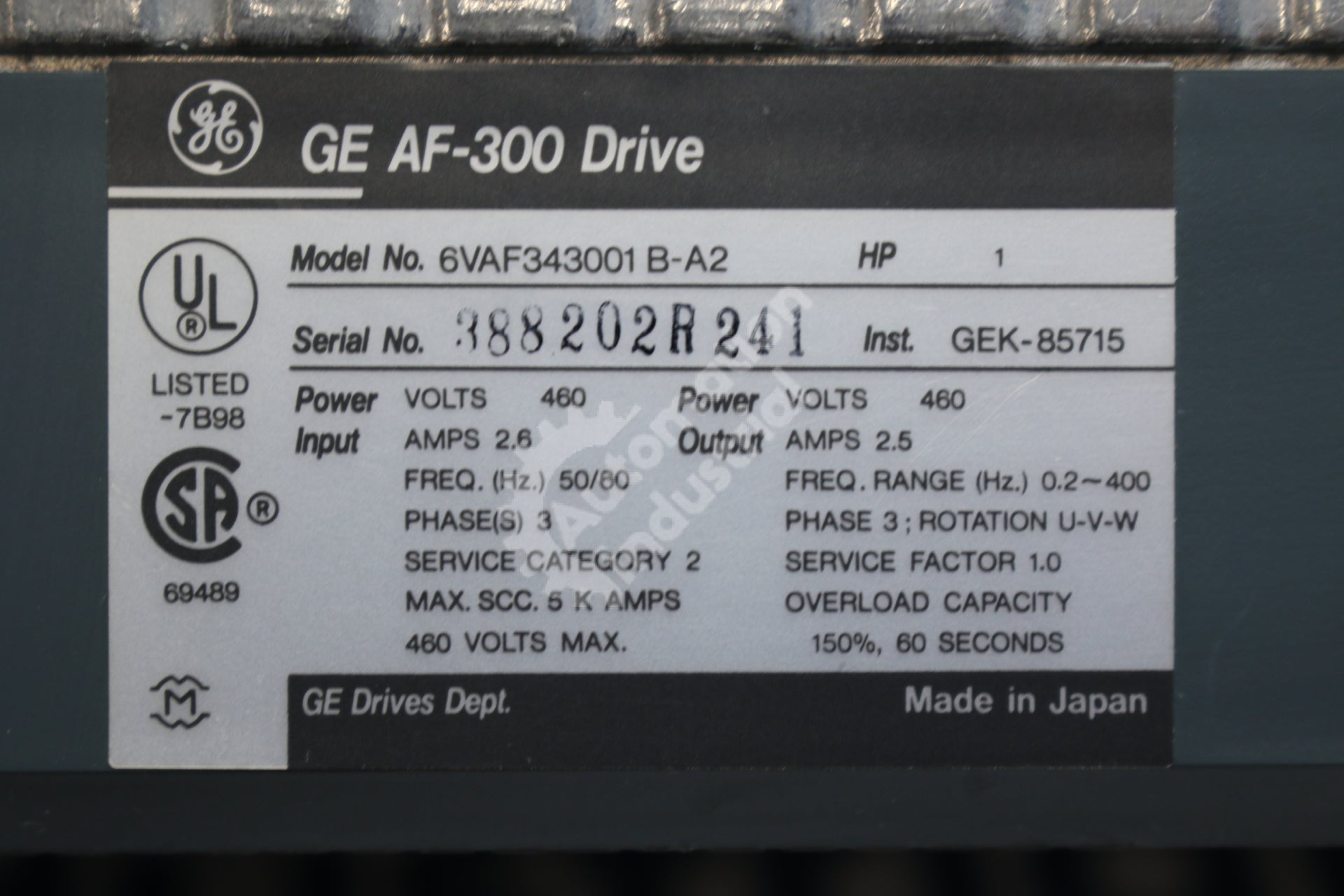 GE General Electric 6VAF343001B-A2 1HP Drive