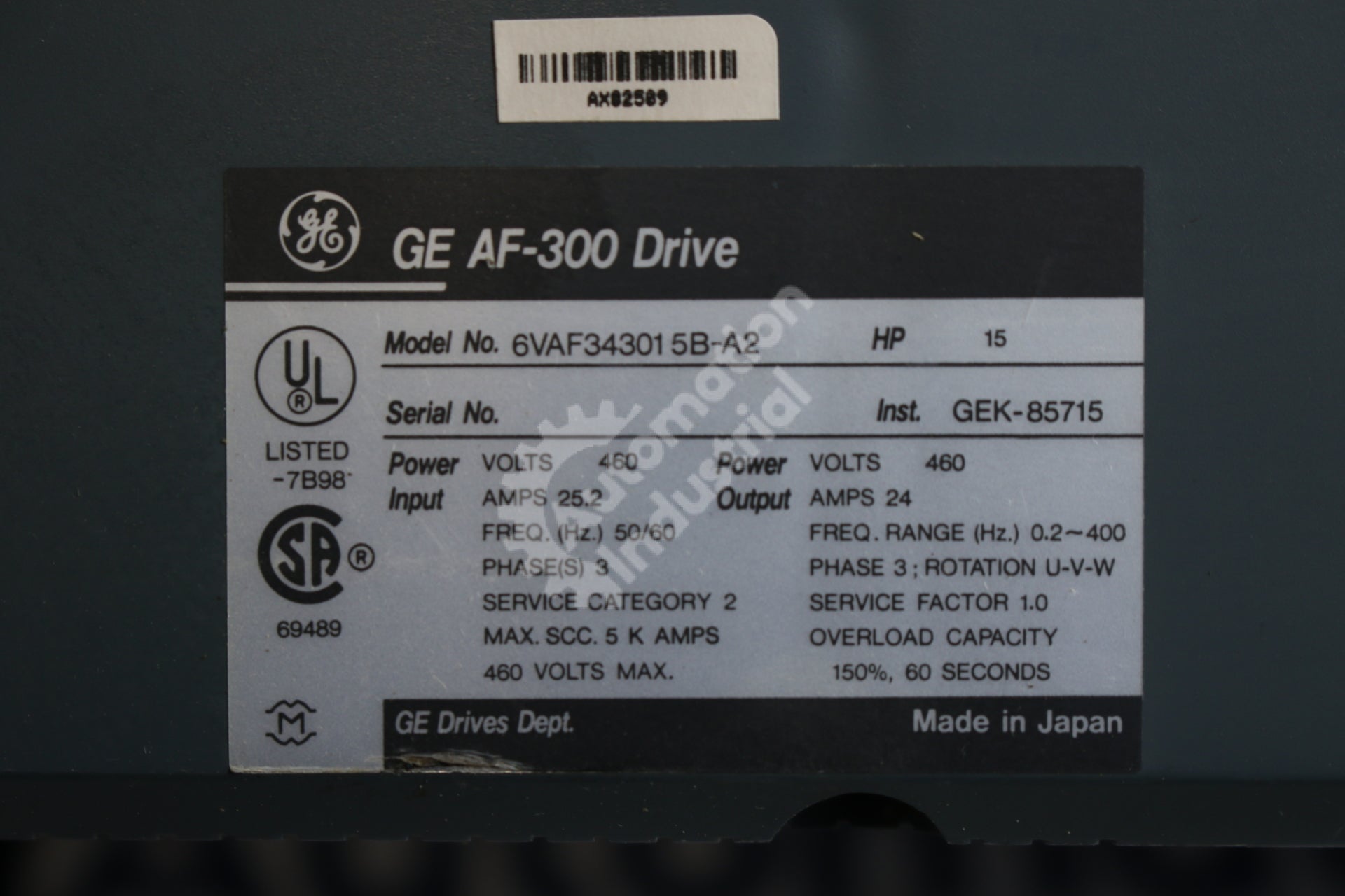 GE General Electric 6VAF343015B-A2 6VAF343015 B-A2 15HP Drive