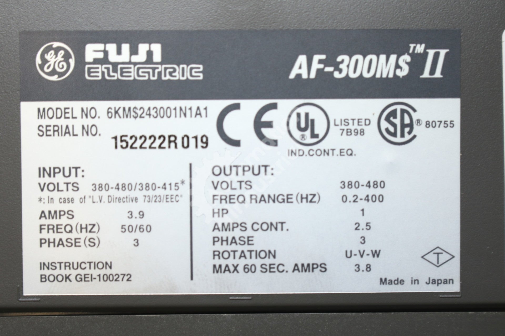 General Electric GE Fuji 6KM$243001N1A1 6KMS243001N1A1 1HP AC Drive