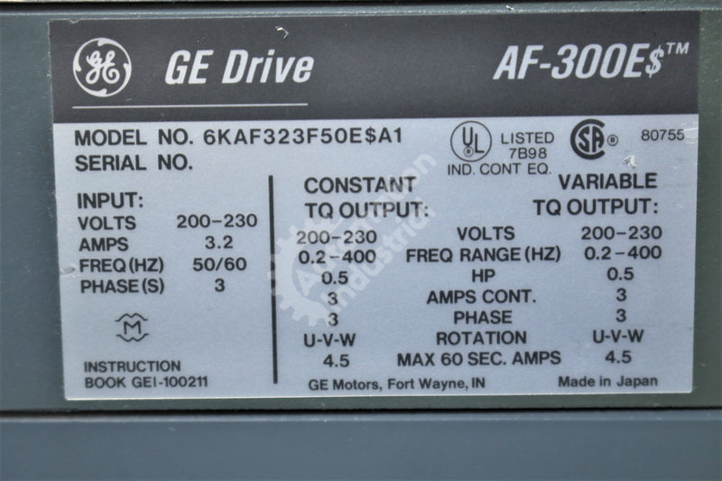 GE General Electric 6KAF323F50E$A1 6KAF323F50ESA1 .5HP Drive