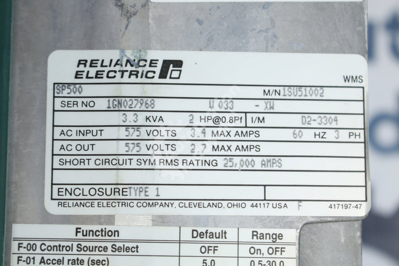 Reliance Electric 1SU51002 2HP 575VAC SP500 AC Drive